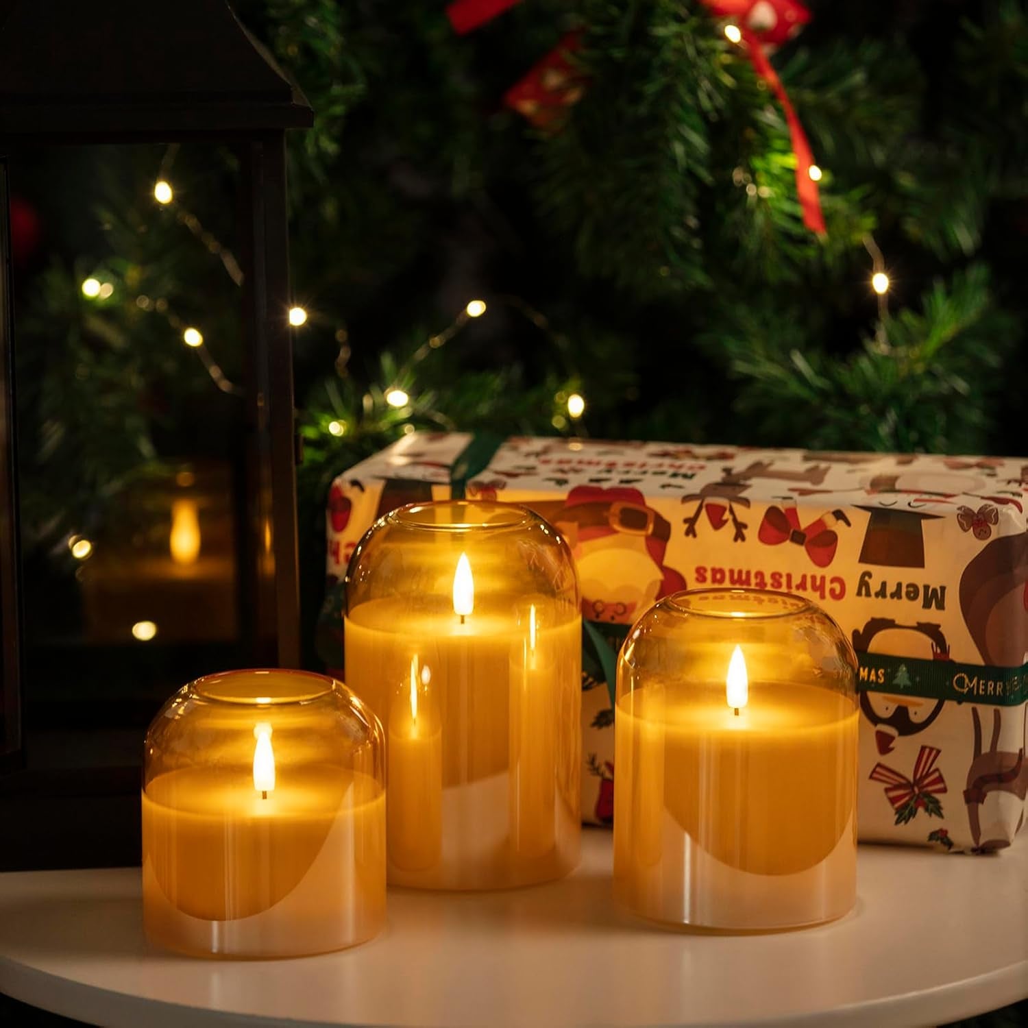 Gold Glass Flameless Candles with Remote Battery Operated Flickering LED Pillar Candles Real Wax 3D Wick Φ 4" H 4" 5" 6"