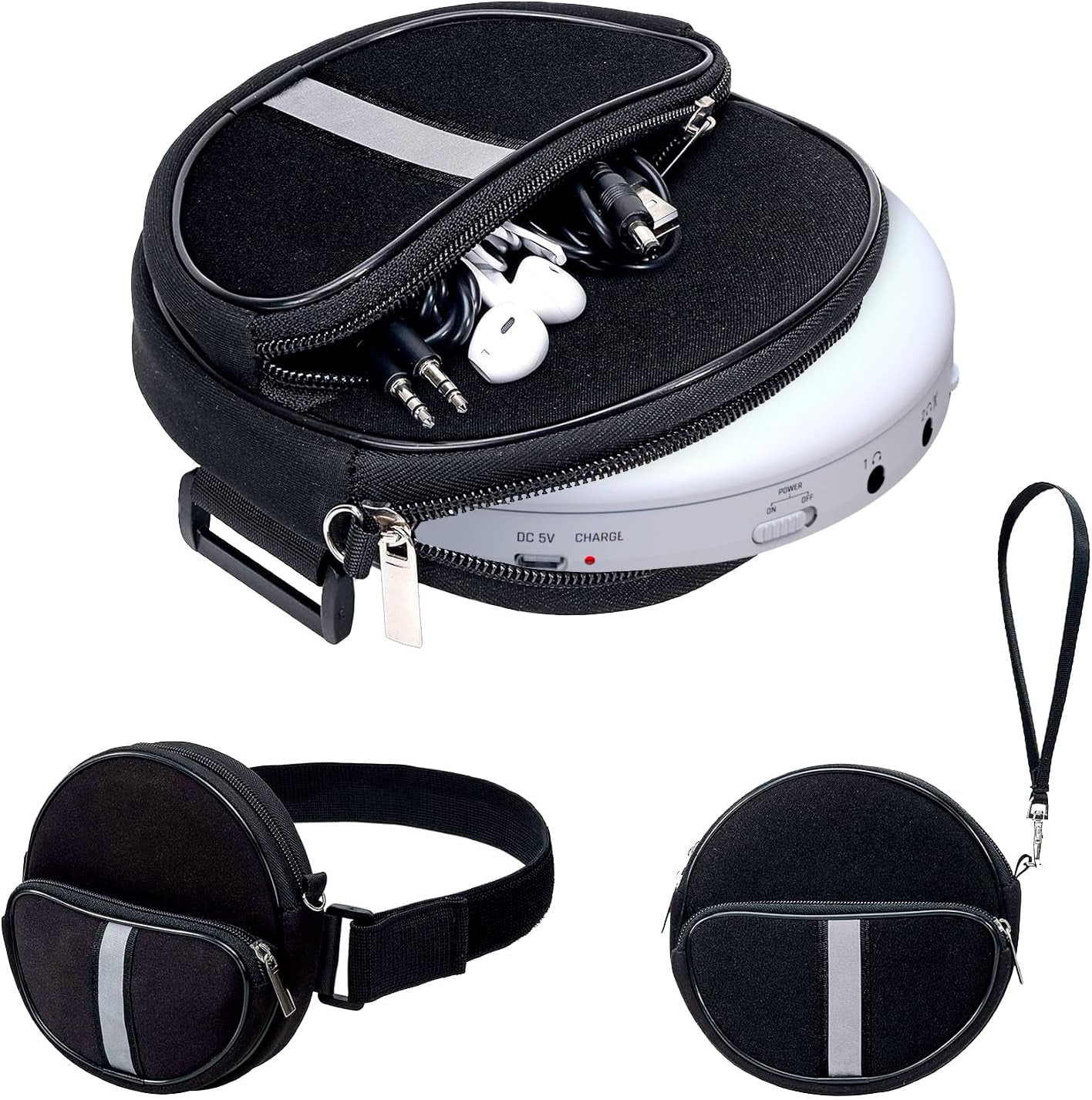 Portable CD Player Case, Waterproof Portable CD Player Carrying Case, Adjustable Strap, CD Player Suitcase with 3 Compartments