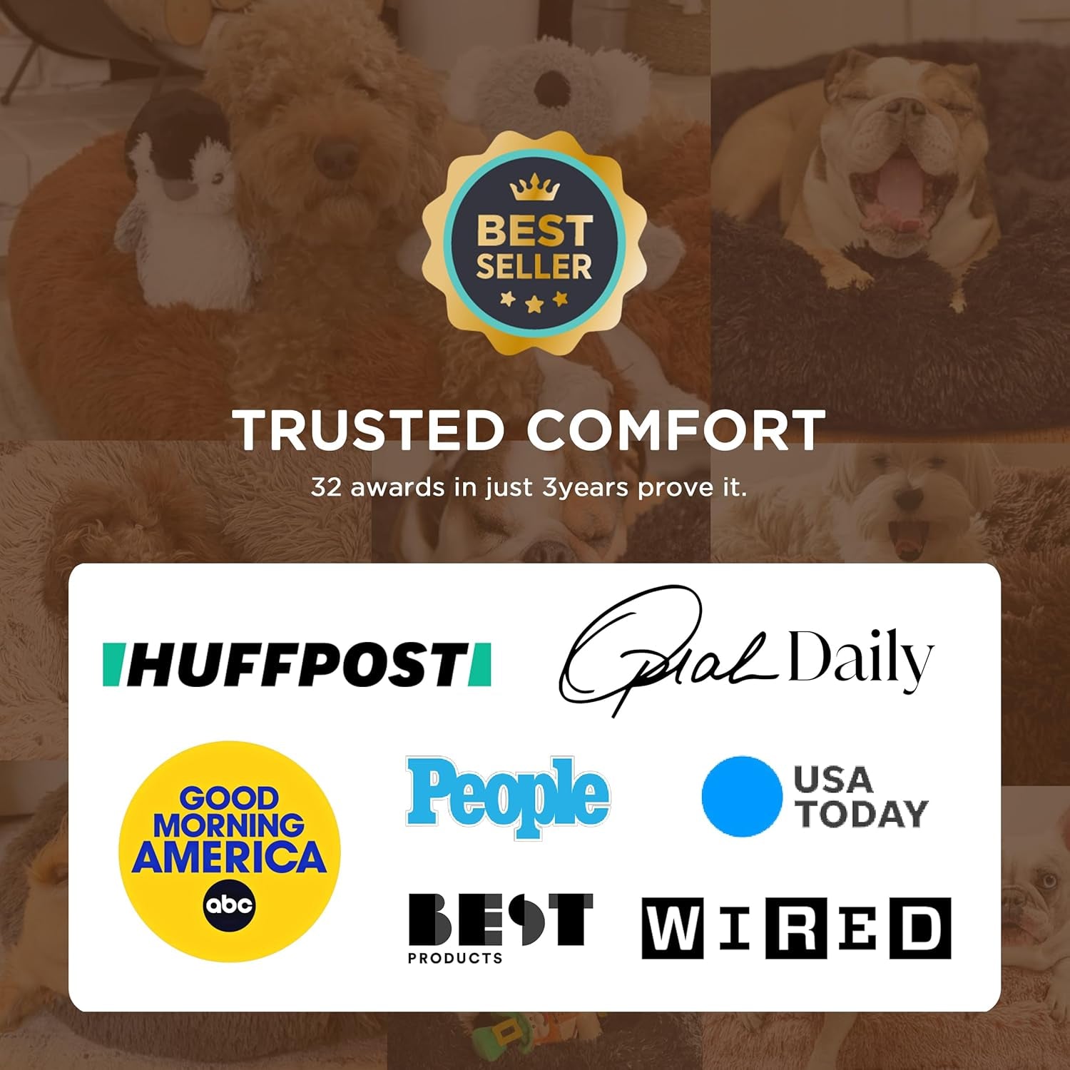 Calming Dog Bed Medium Size Dog - Donut Washable Medium Pet Bed, 30 Inches Anti-Slip round Fluffy Plush Faux Fur Cat Bed, Fits up to 45 Lbs Pets, Camel