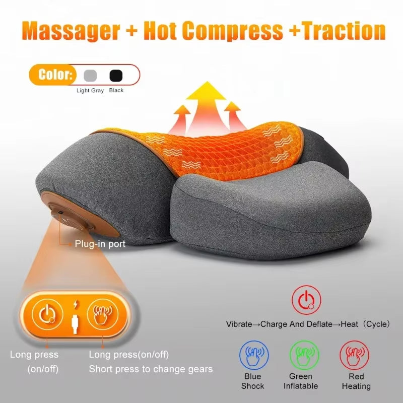 Electric Neck Massager Cervical Pillow Hot Compress Neck Stretch Heating Vibration Neck Shoulder Massage Pillow Back Traction