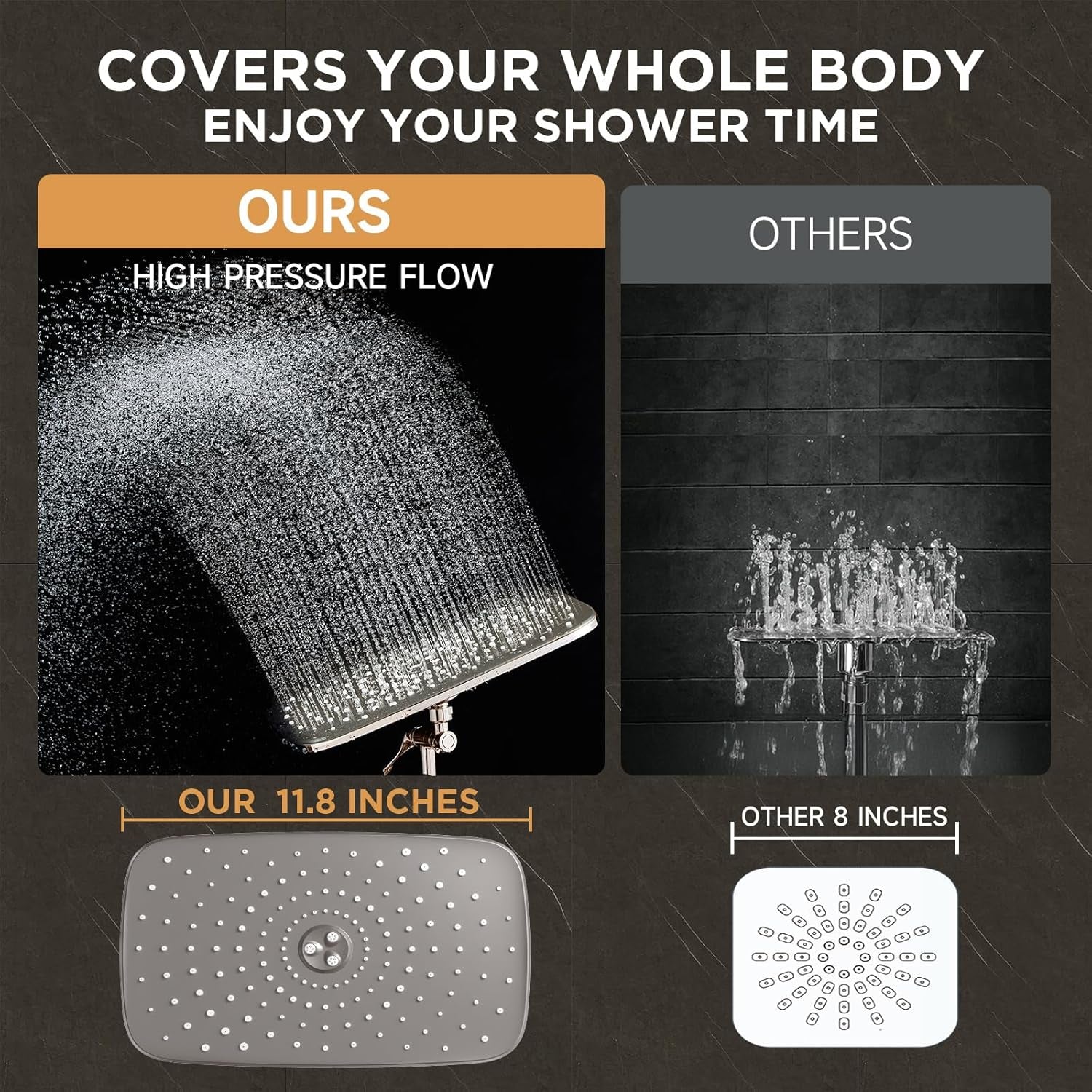 Brushed Nickel Wide Rain Shower Head with 6 Modes Handheld Water Spray, High Pressure Showerhead Combo with Arm, Adjustable Dual Shower with Anti-Clog Nozzles