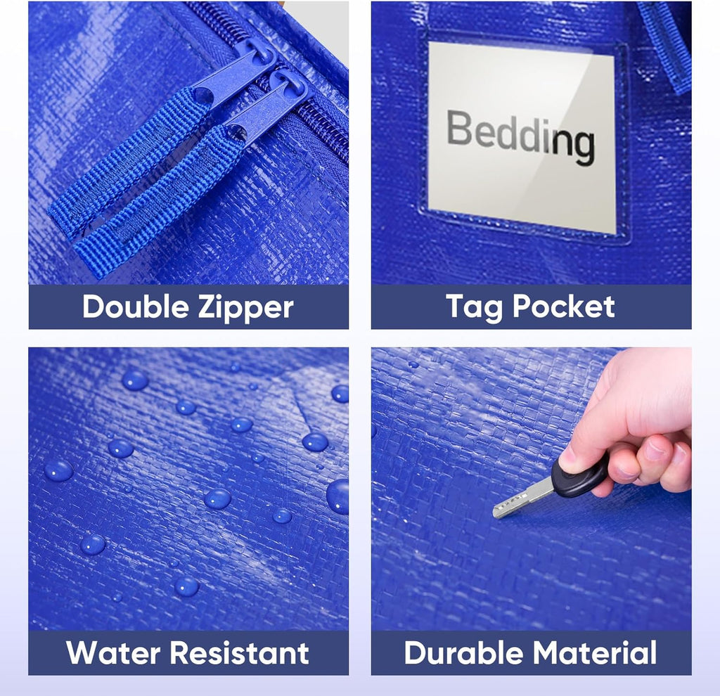 6 Pack Extra Large Moving Bags with Zippers & Carrying Handles, Heavy-Duty Storage Tote Moving Boxes for Space Saving