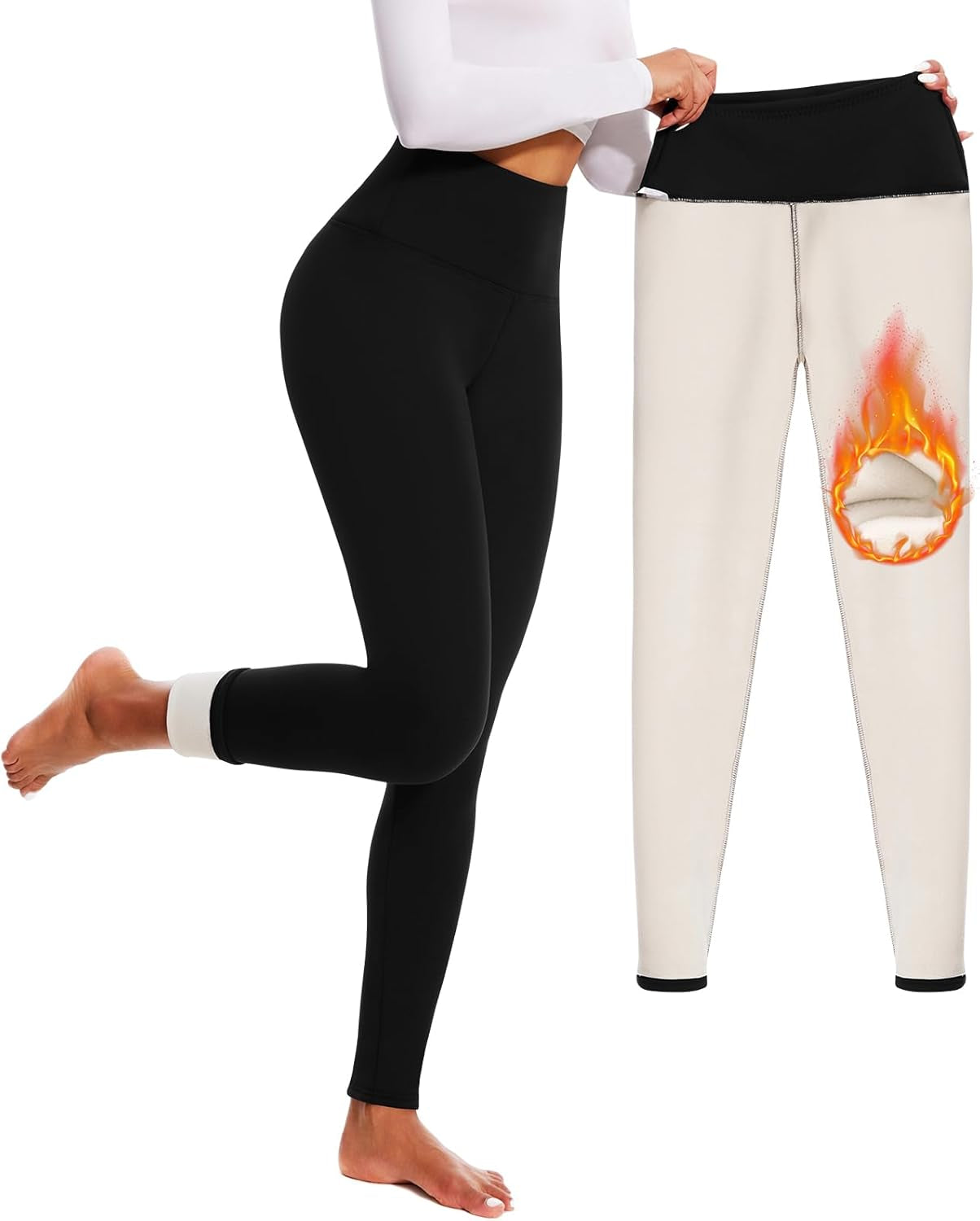 Women's High-Waisted Thick Fleece-Lined Thermal Leggings for Winter Yoga and Workout with Tummy Control