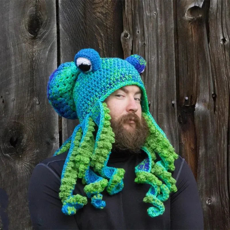 New Creative Hip Hop Funny Hand Knit Wool Hat Men Halloween Party Couples Beanie Caps Cartoon Octopus Tentacle Eyes Skull Cap