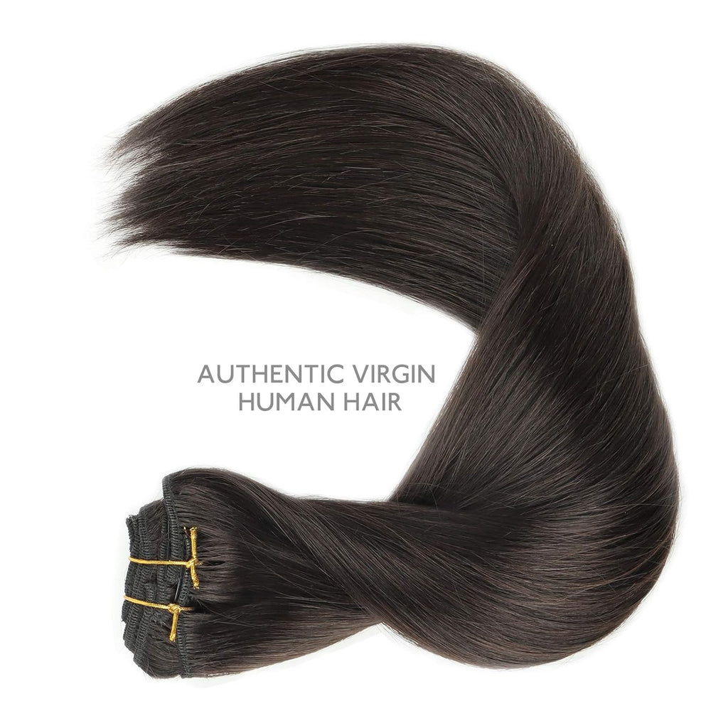 Clip in Hair Extensions Real Human Hair, 18 Inch 120G 7Pcs Human Hair Extensions Clip Ins, Dark Brown Coloured Remy Hair