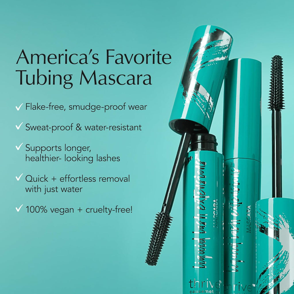 Liquid Lash Extensions Mascara, Tubing Thrive Mascara Lengthening, Volumizing & Curling, Smudge Proof, Washable, No Clumping or Flaking, Vegan & Cruelty Free, Brynn (Rich Black)
