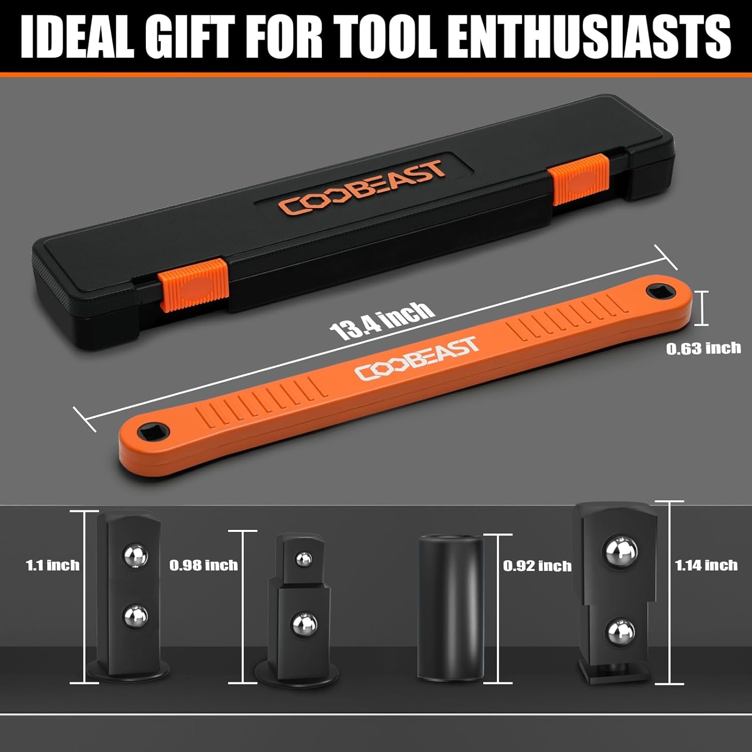 3/8 Inch Offset Extension Wrench Impact Ready Socket Wrench Extender Tool with Versatile 1/4", 3/8", and 1/2" Square Drive Adapters, Universal Extensions Wrench for Small Place