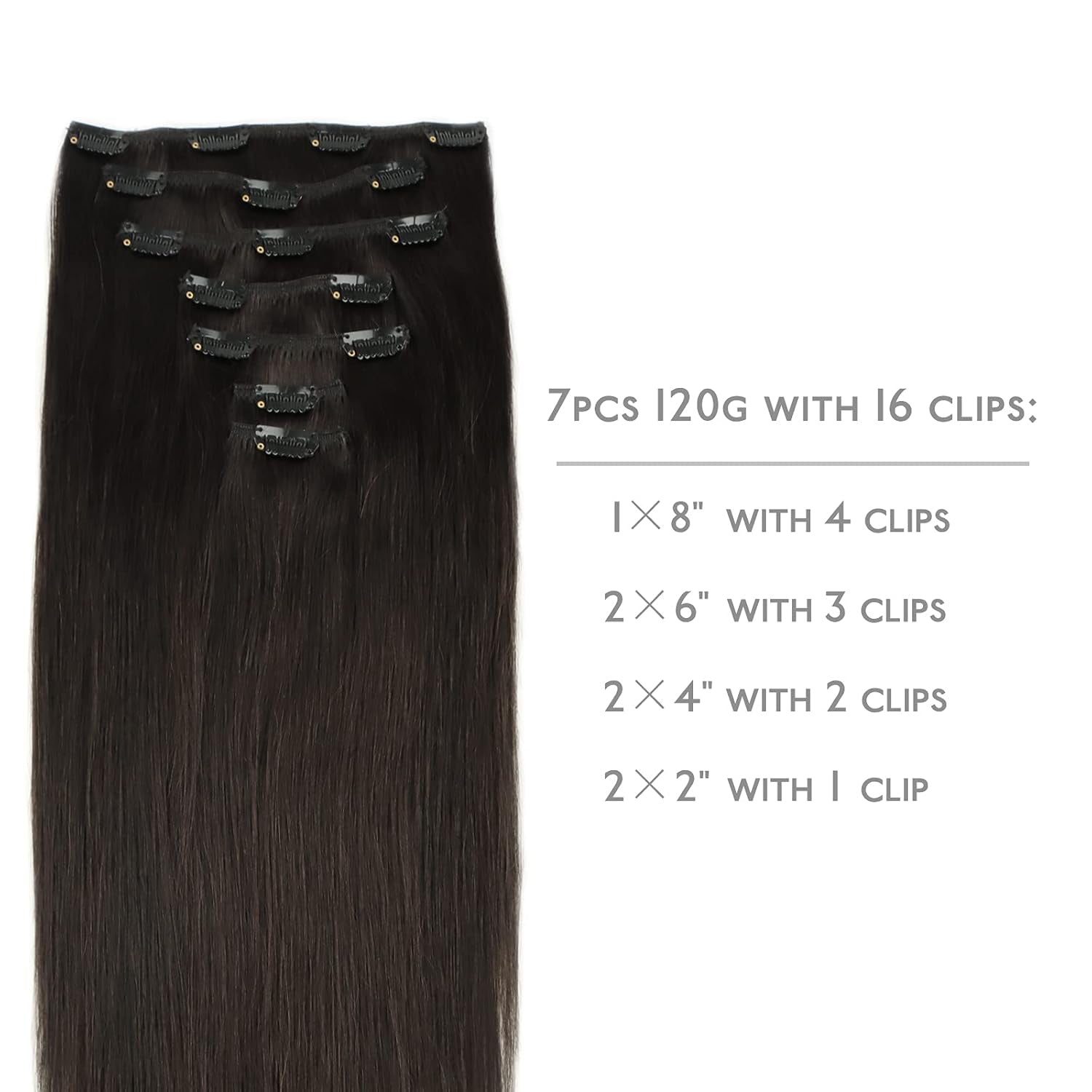 Clip in Hair Extensions Real Human Hair, 18 Inch 120G 7Pcs Human Hair Extensions Clip Ins, Dark Brown Coloured Remy Hair