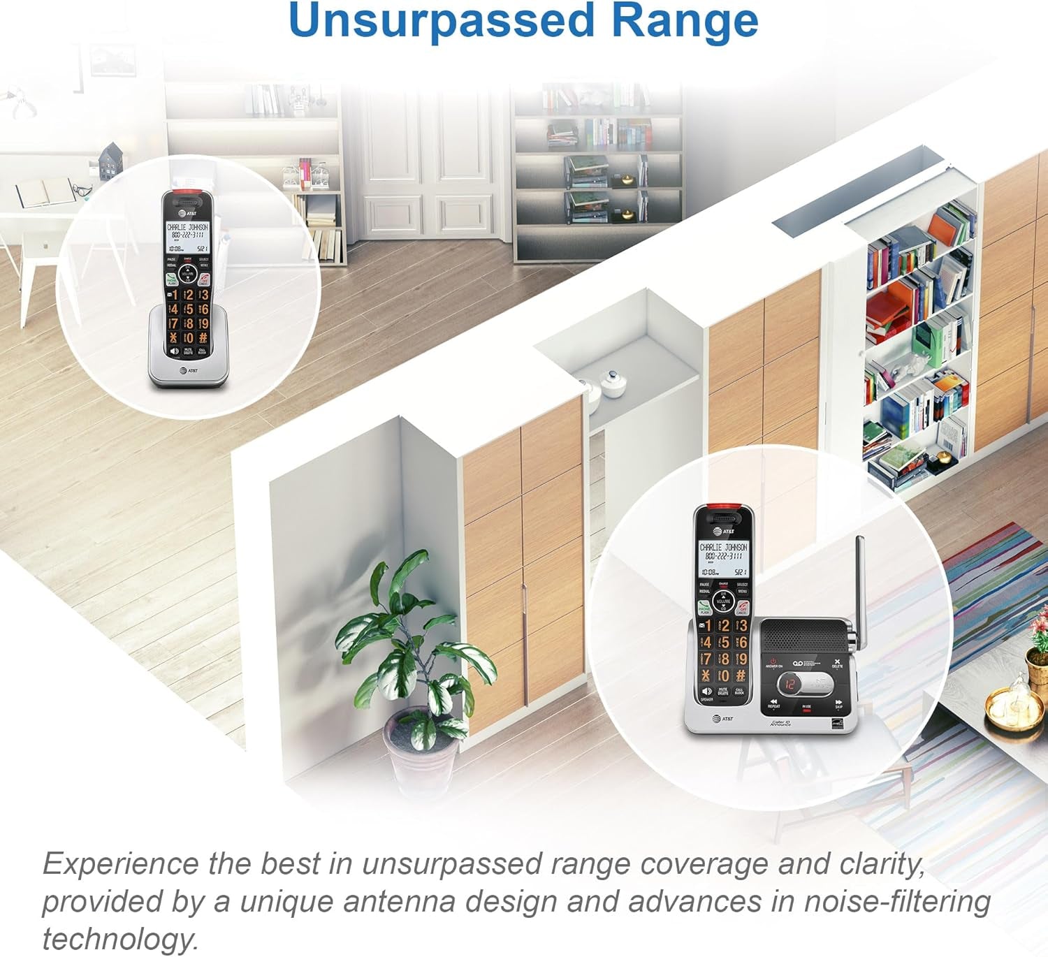 BL102-2 DECT 6.0 2-Handset Cordless Phone for Home with Answering Machine, Call Blocking, Caller ID Announcer, Audio Assist, Intercom, and Unsurpassed Range, Silver/Black