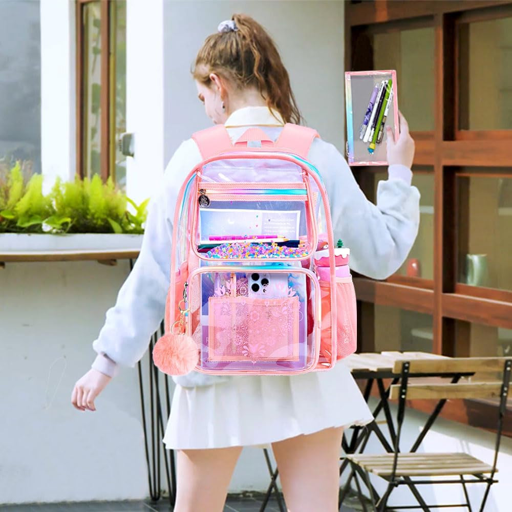 Clear Backpack, Heavy Duty Transparent Bookbag, See through Backpacks for Women Men