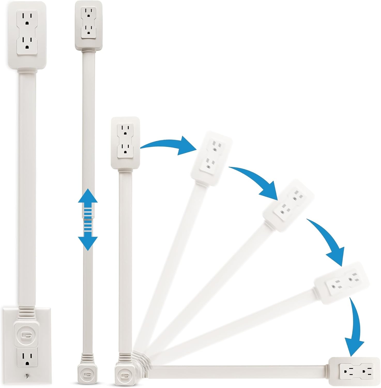 Electrical Outlet Extender. Access Hard-To-Reach Outlets! Features USB-A, USB-C, and 2 AC Outlets, Extends 22"-34", Rotates 180°. Use behind Couches, Nightstands, Desks, and More.