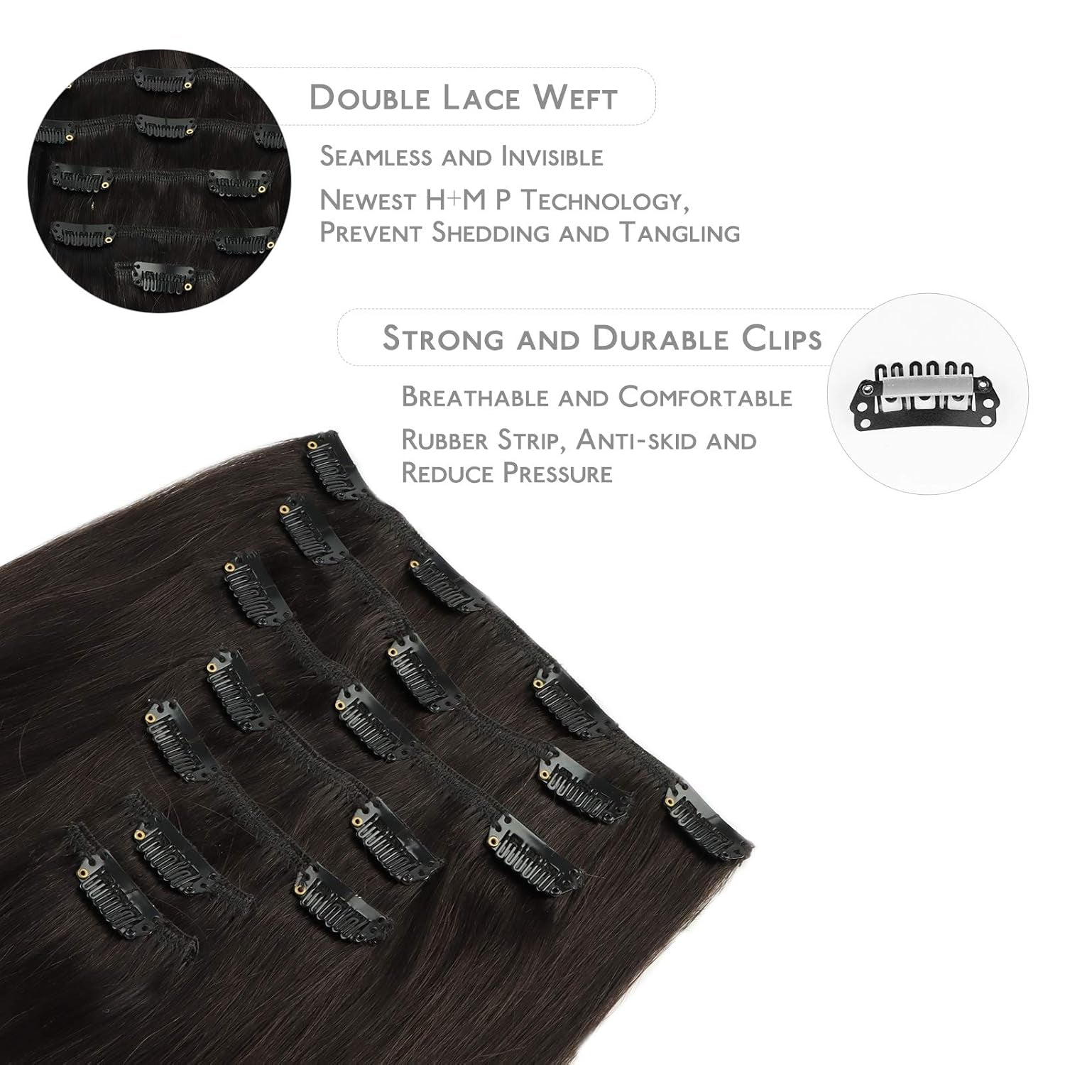 Clip in Hair Extensions Real Human Hair, 18 Inch 120G 7Pcs Human Hair Extensions Clip Ins, Dark Brown Coloured Remy Hair