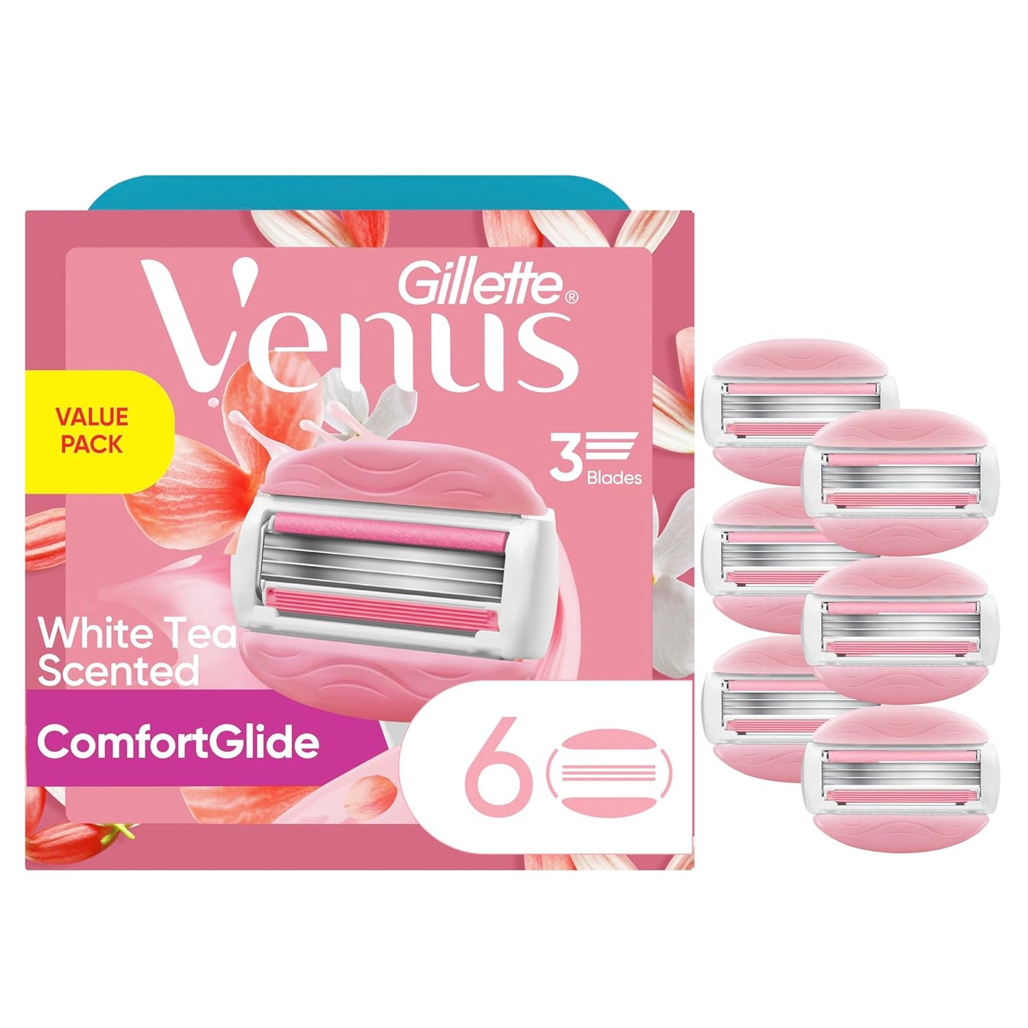 Comfortglide White Tea Women'S Razor Blades, 3-Blade Razor Refills, 6 Count