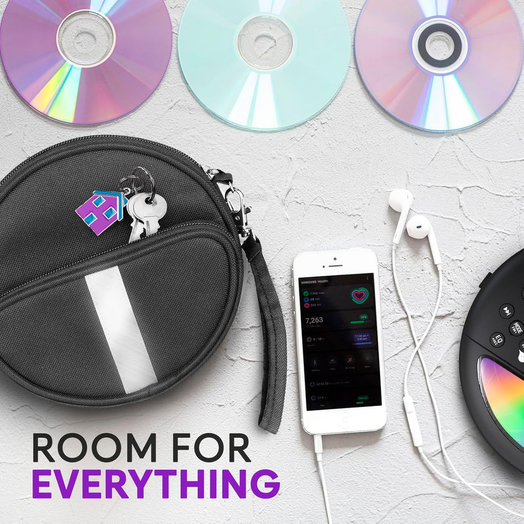 Portable CD Player Case, Waterproof Portable CD Player Carrying Case, Adjustable Strap, CD Player Suitcase with 3 Compartments