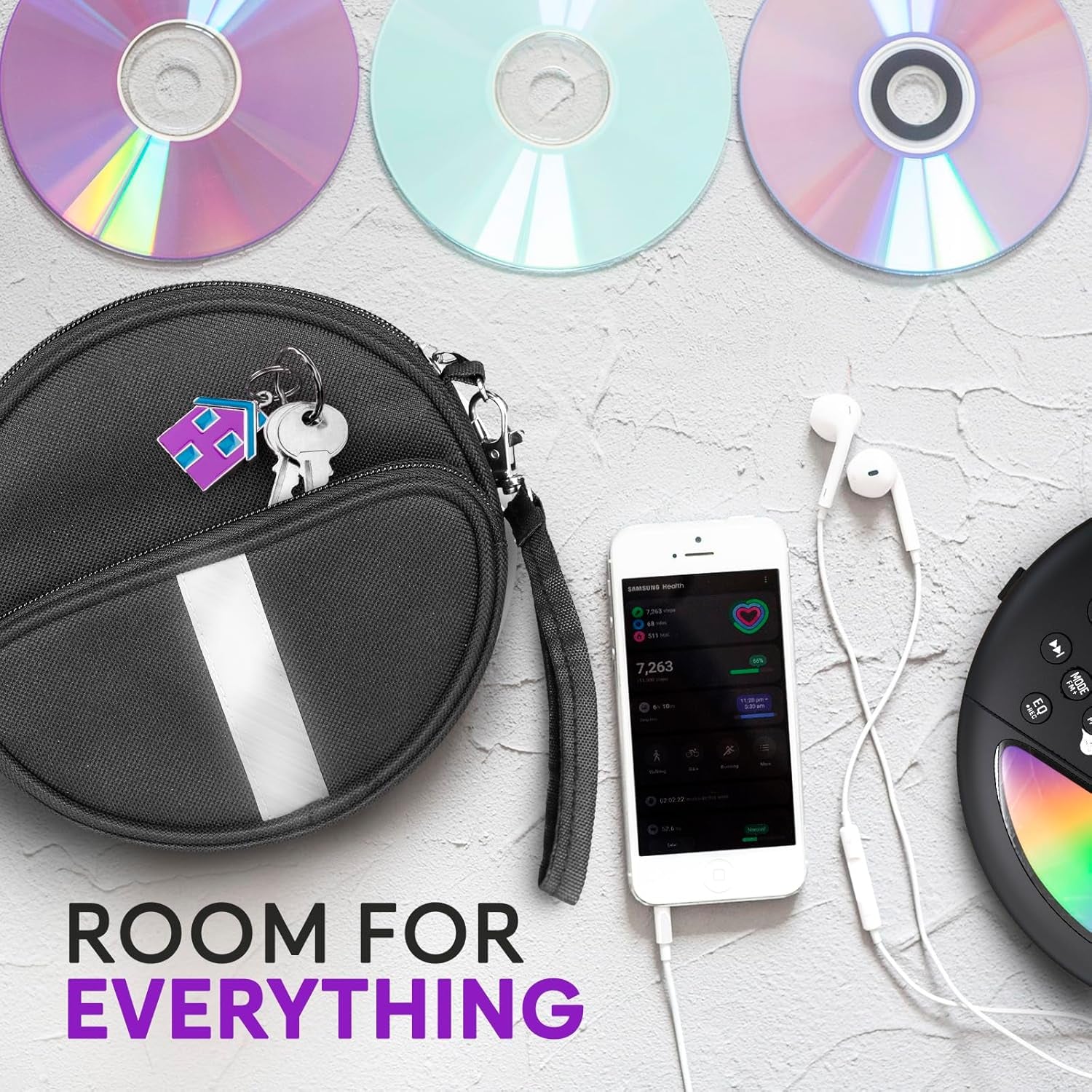 Portable CD Player Case, Waterproof Portable CD Player Carrying Case, Adjustable Strap, CD Player Suitcase with 3 Compartments