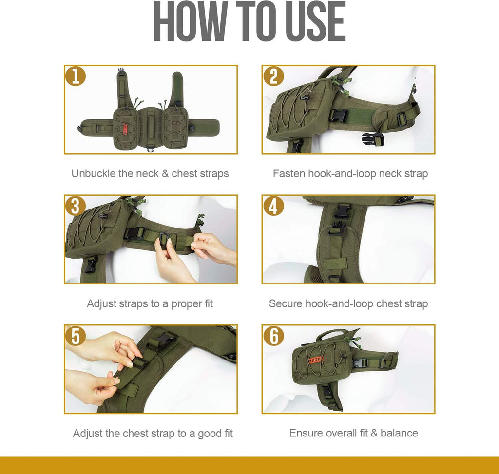 Dog Backpack for Hiking Nylon Dog Harness Backpack with Side Pockets for Large Dog with 17"-23.5" Neck Girth and 25"-31" Chest Girth (Green, Medium)