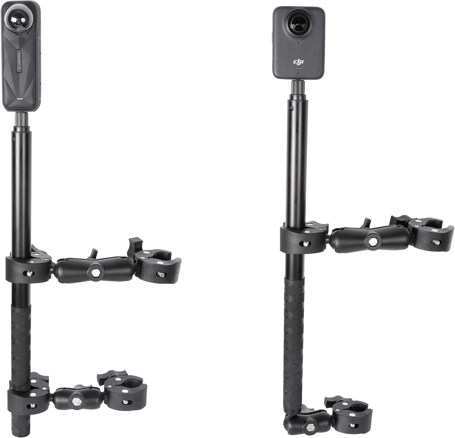 Motorcycle Mount Kit for Insta360 One X5 X4 X3 X2 RS DJI OSMO 360 Gopro MAX- Double Clamps Handlebar Holder with 155Cm Selfie Stick for Motorcycle and Bicycle Riding Records