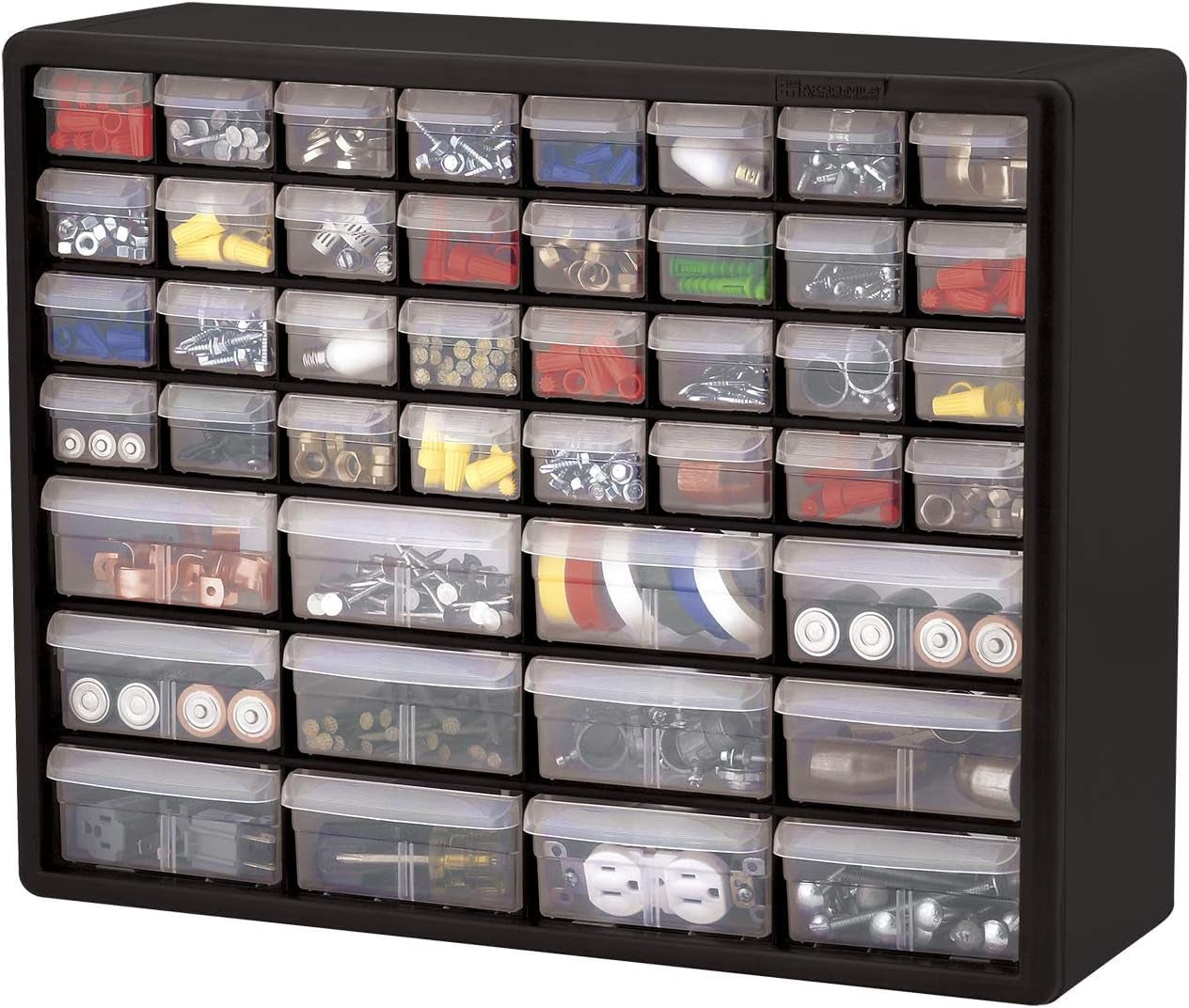 44-Drawer Plastic Drawer Storage Cabinet for Garage Organization, Bead Organizer, Building Bricks Storage, Teacher Toolbox, Makeup Organizer, 20-Inch W X 6-Inch D X 16-Inch H, 10144 Black