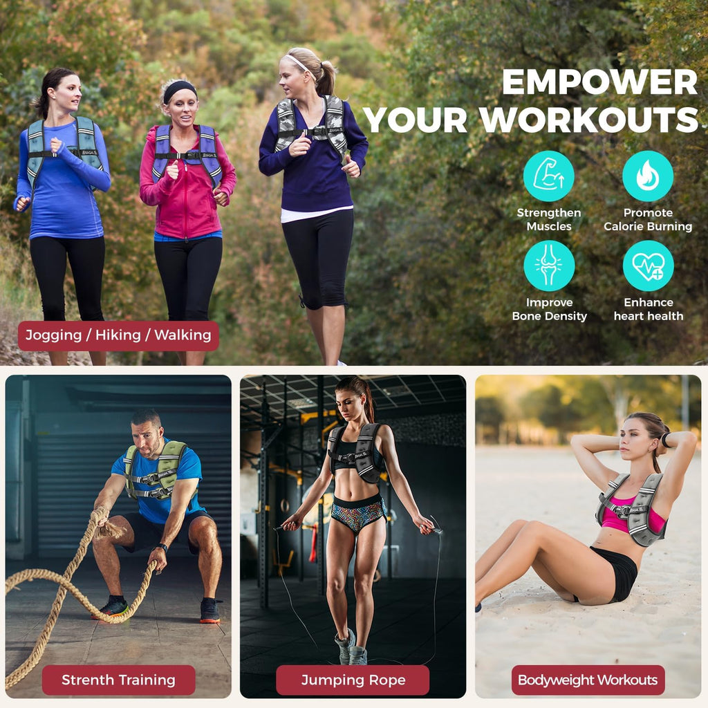 Weighted Vest, 5Lbs/8Lbs/10Lbs/12Lbs/15Lbs/20Lbs/25Lbs/30Lbs Weight Vest with Detachable Phone Pouch, Rucking Vest for Women, Men, Walking, Weight Loss, Training, Running