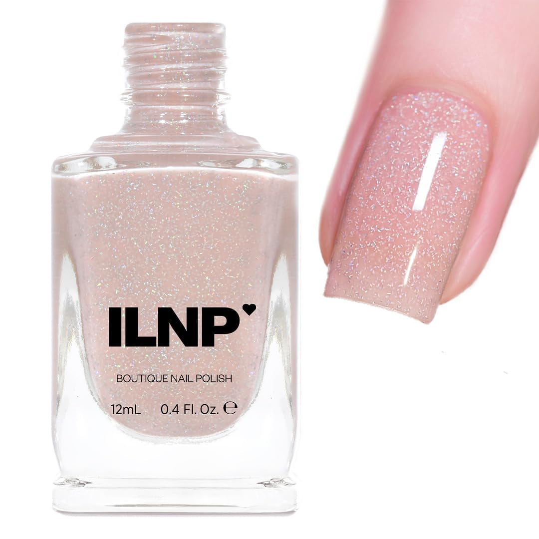 ILNP Birthday Suit - Cashmere Pink Holographic Nail Polish, Neutral Nude, Chip Resistant Manicure, Non-Toxic, Vegan, Cruelty Free, 12Ml