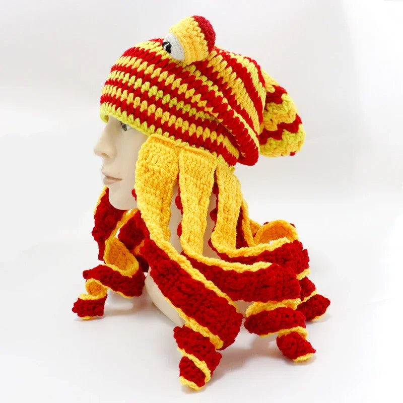 New Creative Hip Hop Funny Hand Knit Wool Hat Men Halloween Party Couples Beanie Caps Cartoon Octopus Tentacle Eyes Skull Cap