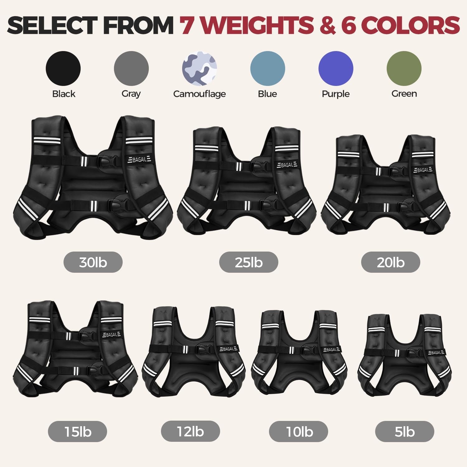 Weighted Vest, 5Lbs/8Lbs/10Lbs/12Lbs/15Lbs/20Lbs/25Lbs/30Lbs Weight Vest with Detachable Phone Pouch, Rucking Vest for Women, Men, Walking, Weight Loss, Training, Running