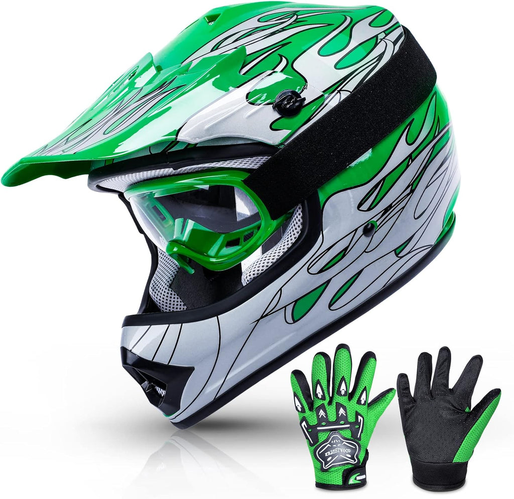 Youth Kids Helmet Motocross ATV Dirtbike BMX MX Offroad Full Face Motorcycle Helmet Gloves Goggles Dot Approved