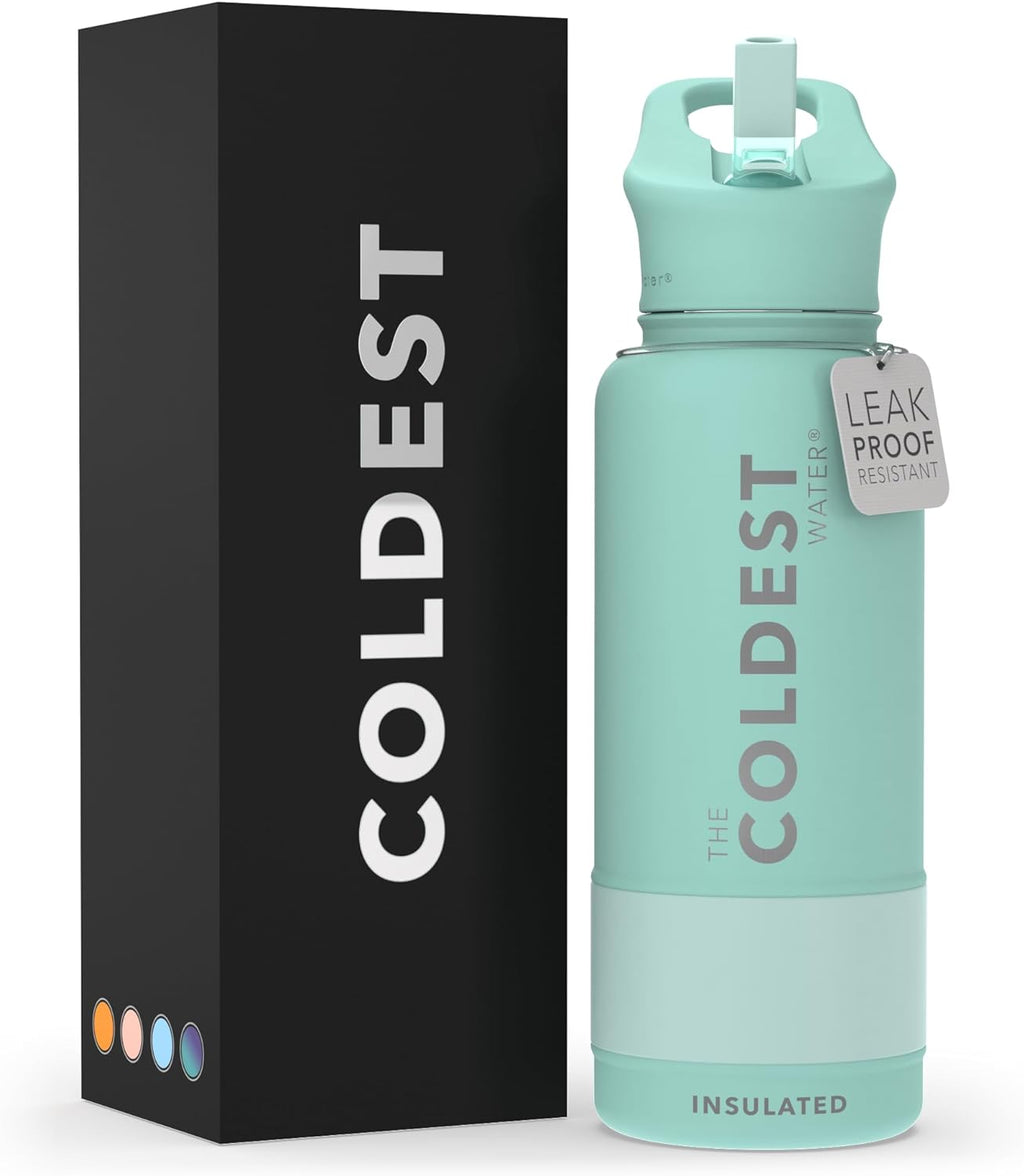 Coldest Insulated Water Bottle with Straw Lid - Stainless Steel Metal Thermos for Men & Women (Oceanic Green, 32 Oz)