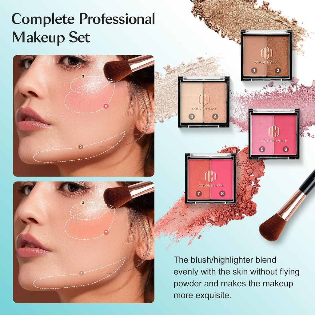 All in One Makeup Kit Comestics Gifts for Girls Teens, Travel Makeup Set 4 Trays Train Case for Beginner Includes Eyeshadow Highlighter Lipgloss Blush Concealer Brush Eyeliner Lipbalm