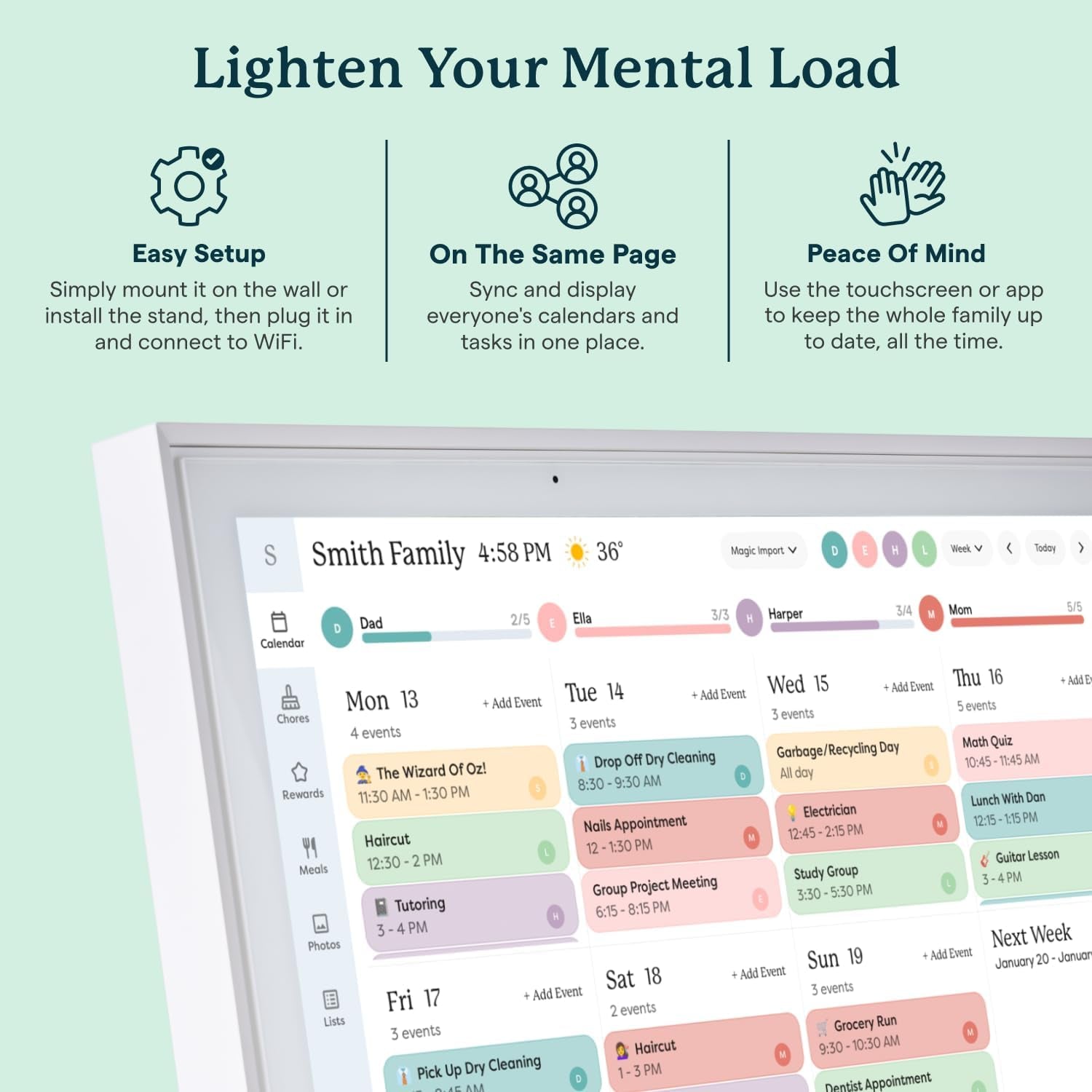 Calendar: 15-Inch Wall Planner Digital Calendar & Chore Chart, Smart Touchscreen Interactive Display for Family Schedules – Wall Mount Included, Great for Organizing Your 2025 Calendar