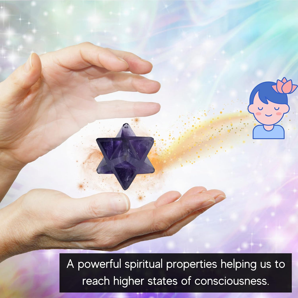 Amethyst Merkaba Crystal - 0.75 Inches Metaphysical Merkaba Star for Meditation - Energetic Tetrahedron Crystal and Healing Stones for Spiritual Growth and Healing (15-20Mm)