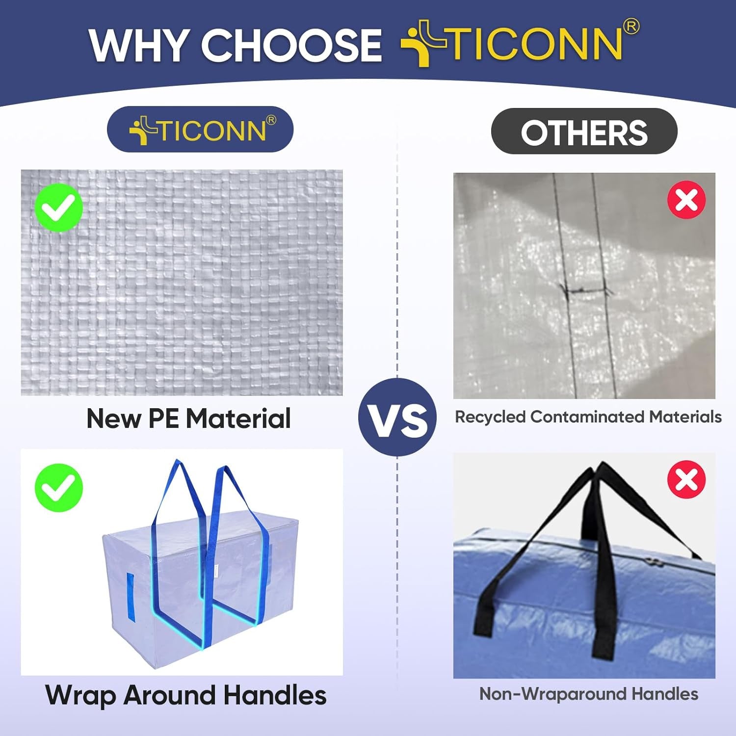 6 Pack Extra Large Moving Bags with Zippers & Carrying Handles, Heavy-Duty Storage Tote Moving Boxes for Space Saving