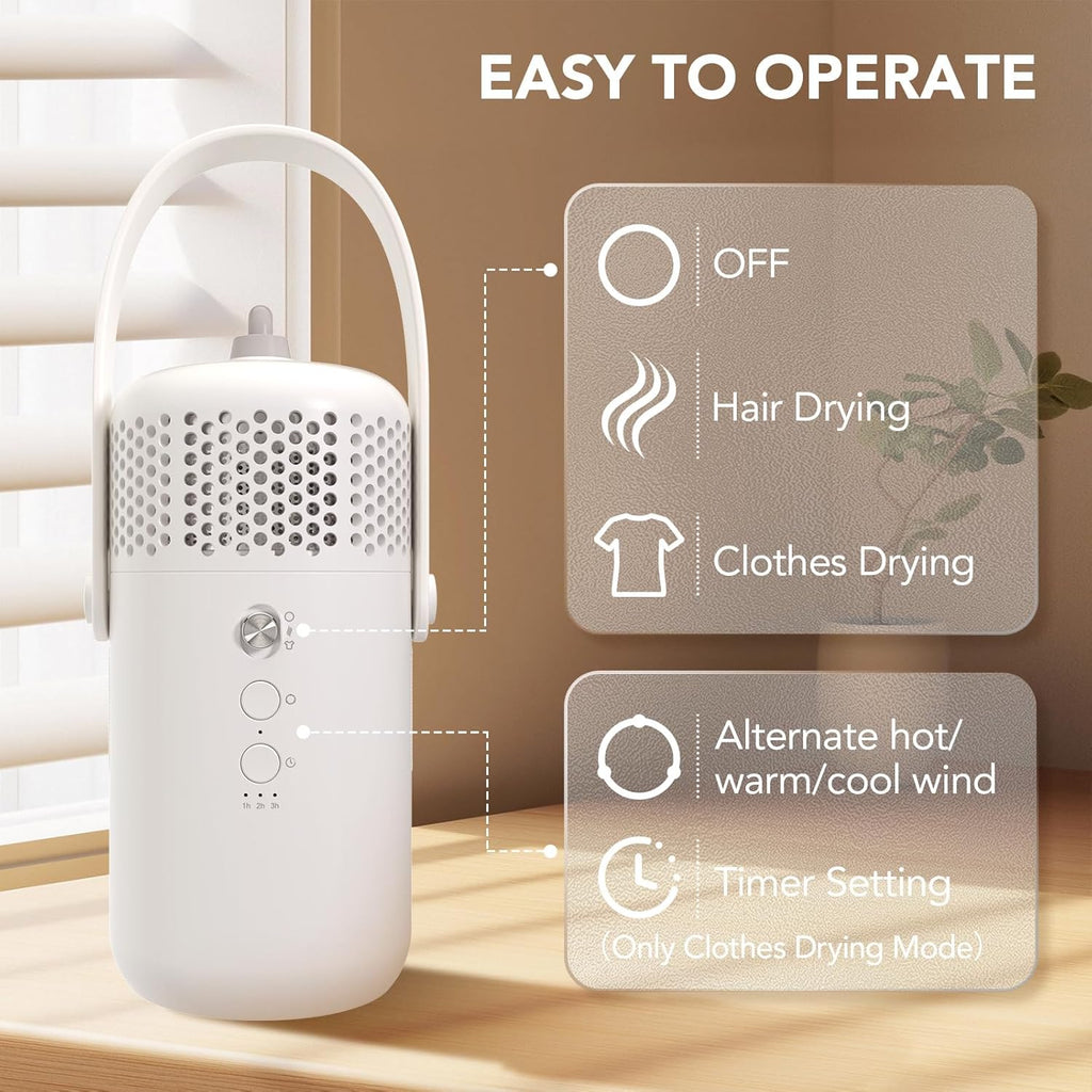 High-Speed Portable Clothes Dryer, Portable Dryer for Apartment, Travel, RV - Premium Mini 1000W Dryer Machine for Light Clothes, Underwear with Dry Bag, Hook, Perfect for Travelers, Housewarming