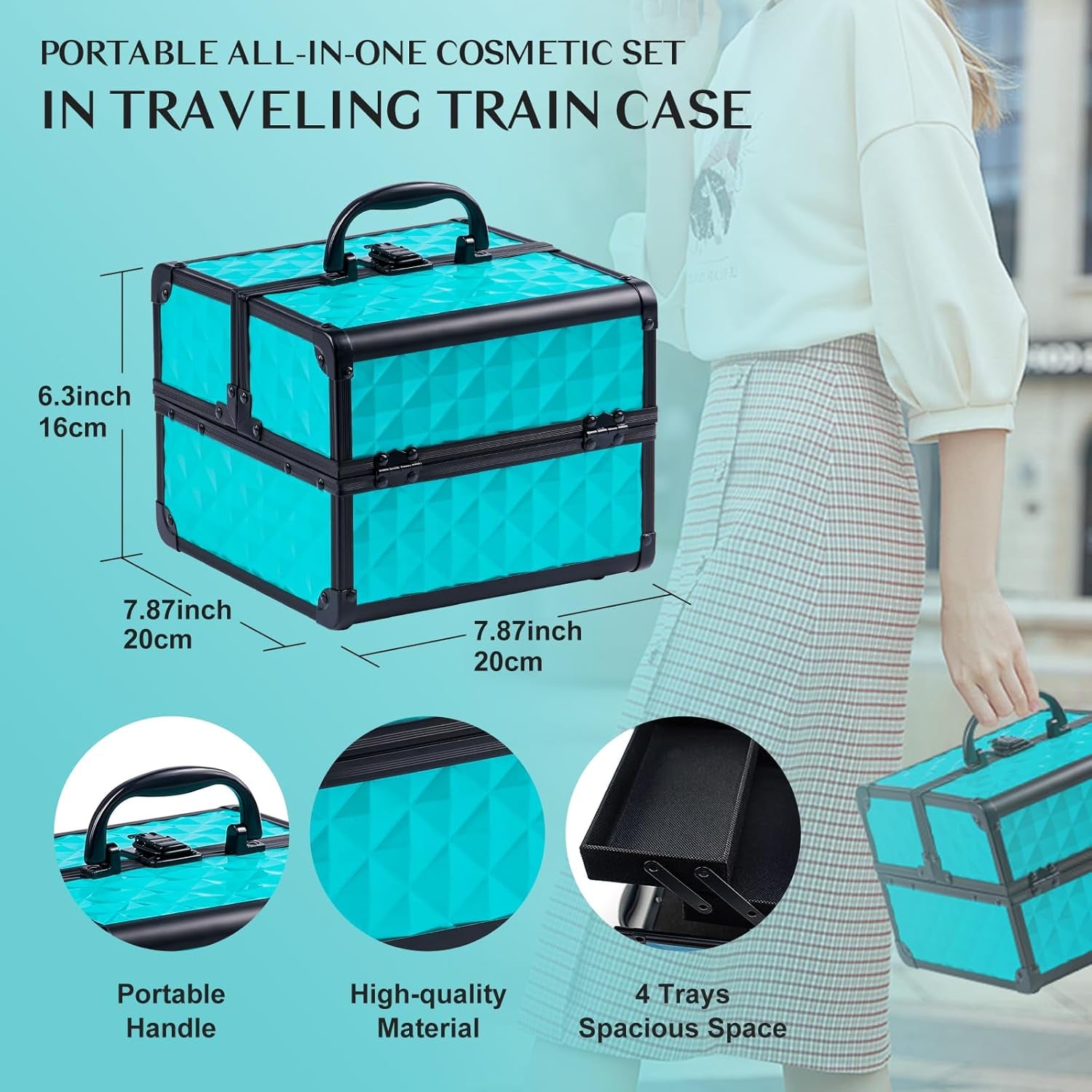 All in One Makeup Kit Comestics Gifts for Girls Teens, Travel Makeup Set 4 Trays Train Case for Beginner Includes Eyeshadow Highlighter Lipgloss Blush Concealer Brush Eyeliner Lipbalm