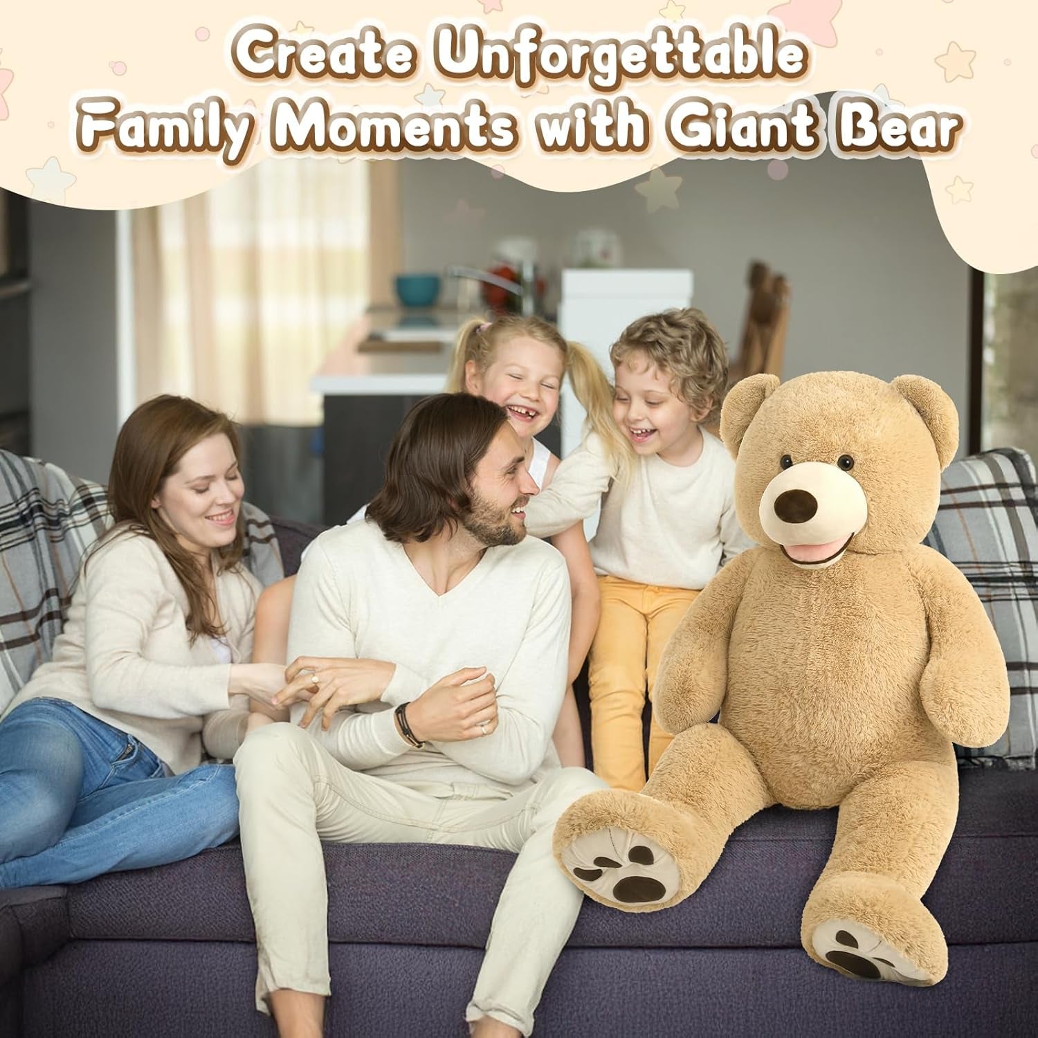Smile Giant Teddy Bear, 51Inch Large Stuffed Bears with Big Footprints, Big Stuffed Animals Cuddly Plush Gifts for Girlfriends, Boyfriend, Brown