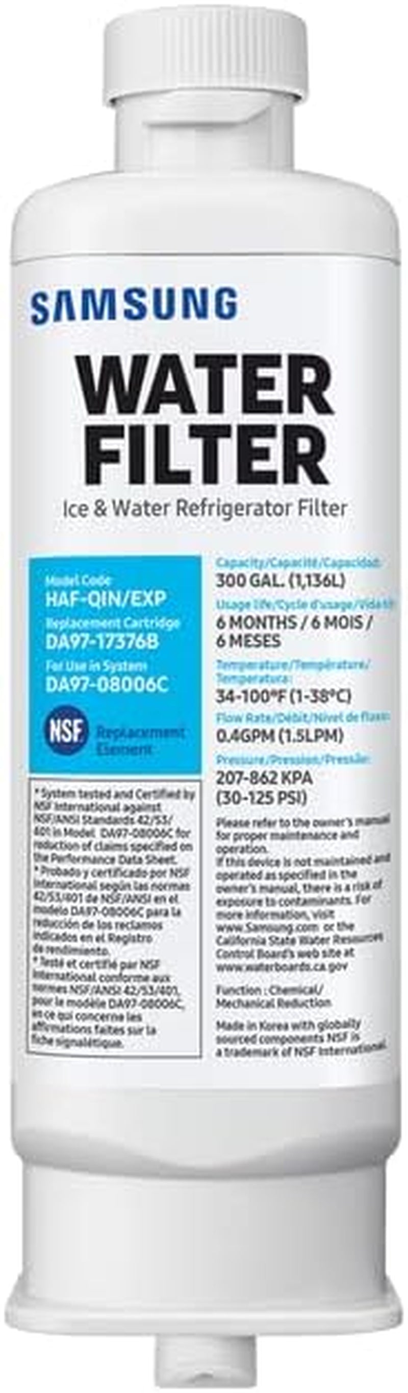 Genuine Filter for Refrigerator Water and Ice, Carbon Block Filtration, Reduces 99% of Harmful Contaminants for Clean, Clear Drinking Water, 6-Month Life, HAF-QIN/EXP, 1 Pack