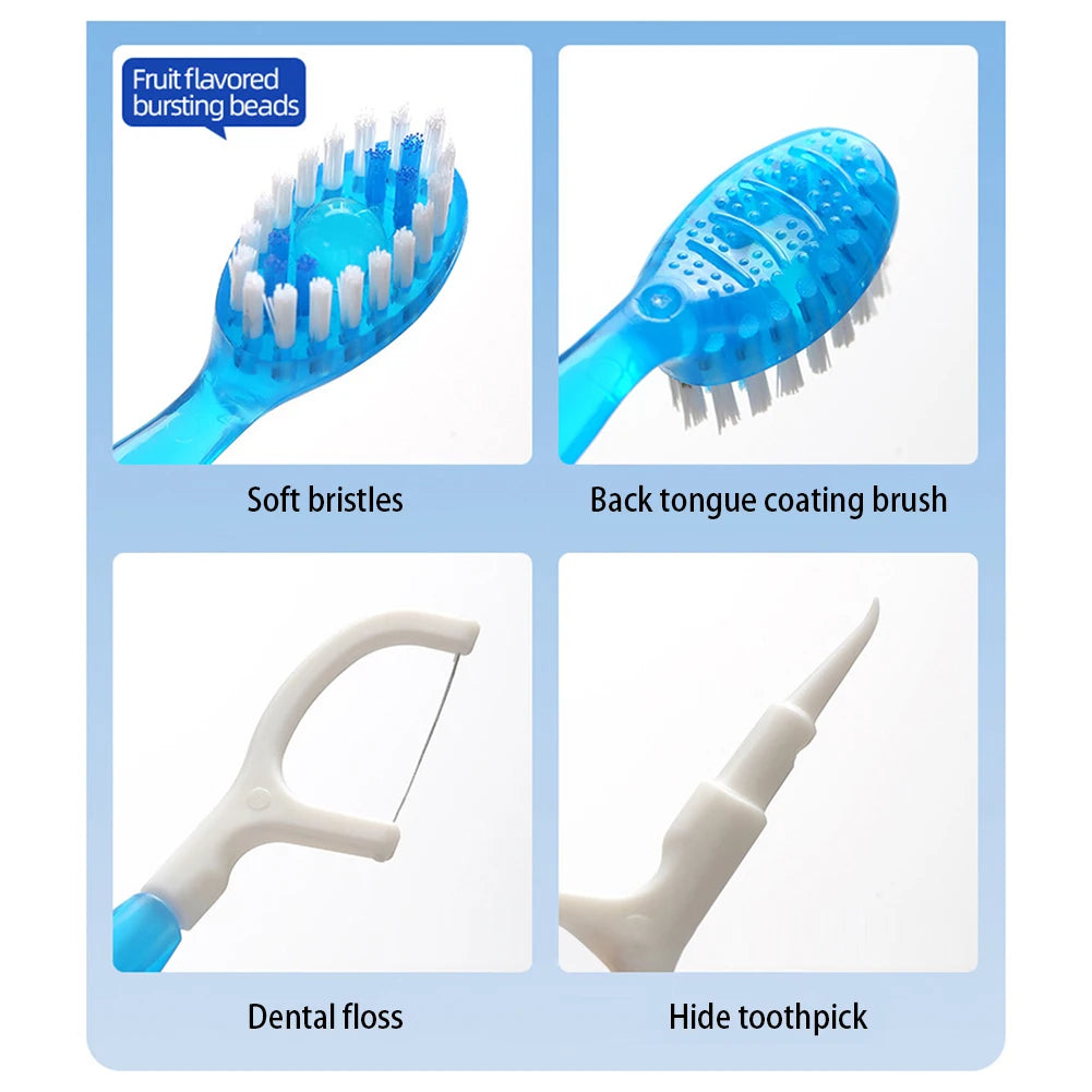 Disposable Mini Toothbrushes with Toothpaste Tongue Scraper Flosses Portable Soft All in 1 Toothbrush Kit for Personal-Hygiene