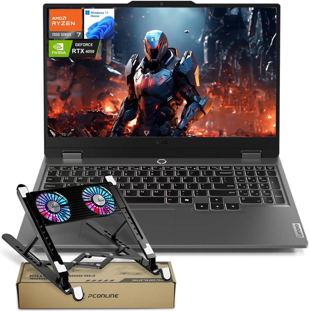 LOQ 15 15ARP9 RTX 4050 Gaming Laptop, 15.6 FHD 144Hz IPS Display, AMD Ryzen 7 7435HS, NVIDIA Geforce RTX 4050, 32GB DDR5 RAM, 1TB SSD, Backlit Keyboard, Wi-Fi 6, Bundle with PCO Laptop Cooler