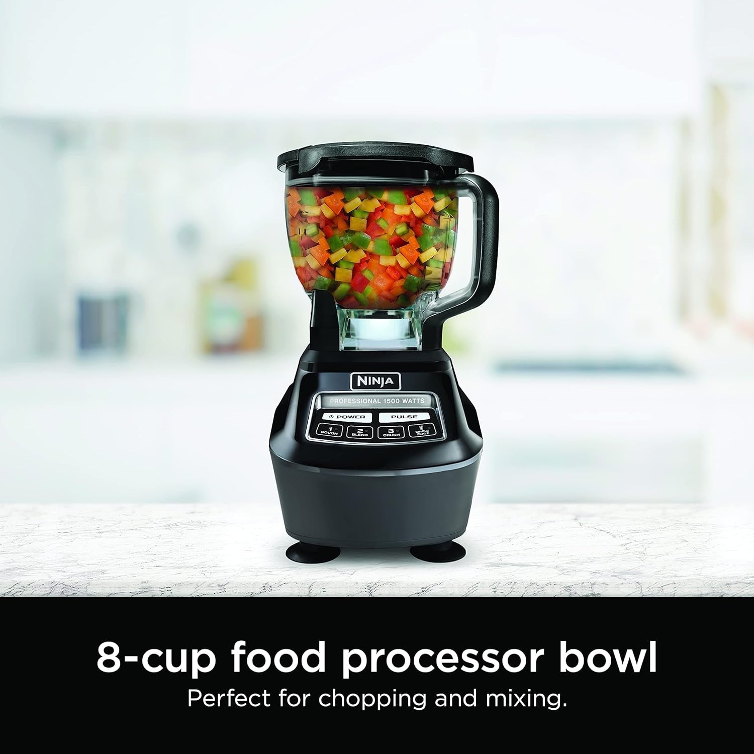 Blender, Food Processor, Blender For-Smoothies, Includes Pitcher, Smoothie Cup, and 8-Cup Bowl, Salsa, Dough, Shakes, Slush, and Frozen Drinks, Mega Kitchen System, 120 Volts, Black, BL770AMZ