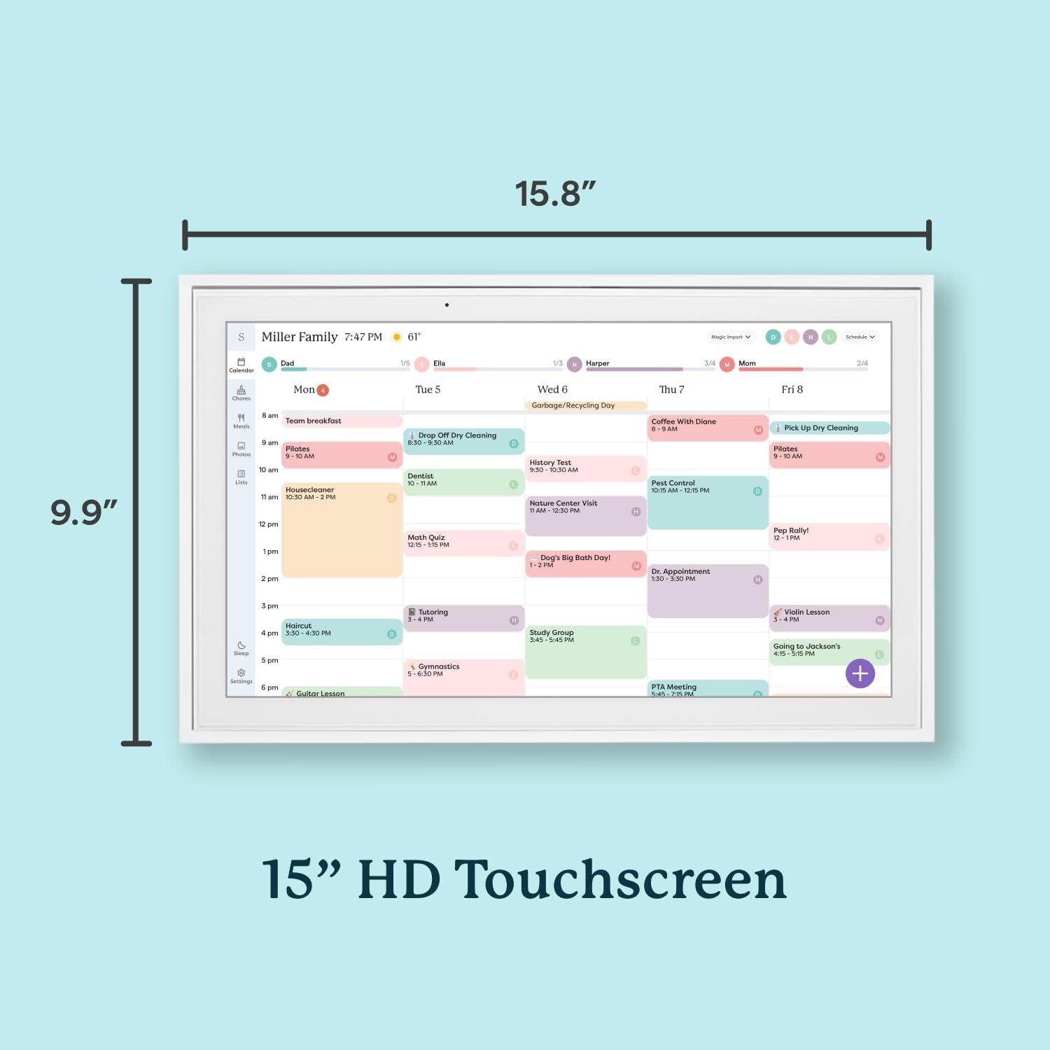 Calendar: 15-Inch Wall Planner Digital Calendar & Chore Chart, Smart Touchscreen Interactive Display for Family Schedules – Wall Mount Included, Great for Organizing Your 2025 Calendar