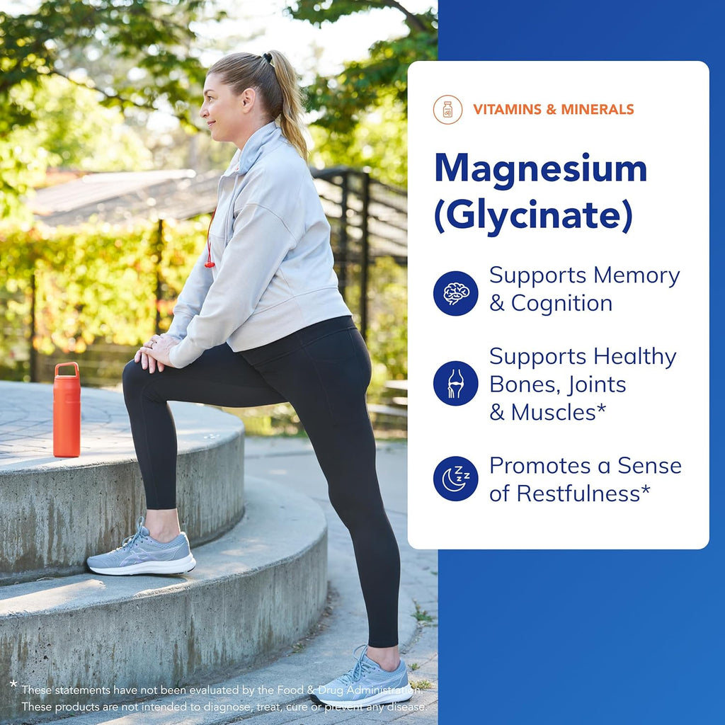 Magnesium (Glycinate) - Supplement to Support Stress Relief, Sleep, Heart Health, Nerves, Muscles, and Metabolism* - with Magnesium Glycinate - 90 Capsules