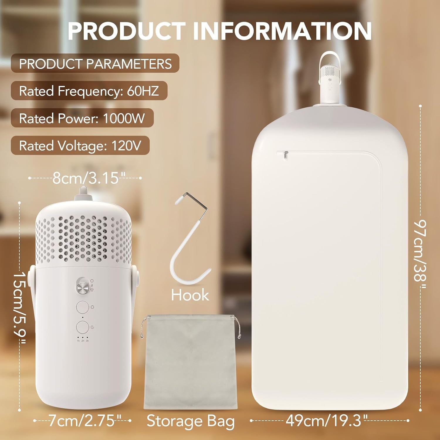 High-Speed Portable Clothes Dryer, Portable Dryer for Apartment, Travel, RV - Premium Mini 1000W Dryer Machine for Light Clothes, Underwear with Dry Bag, Hook, Perfect for Travelers, Housewarming