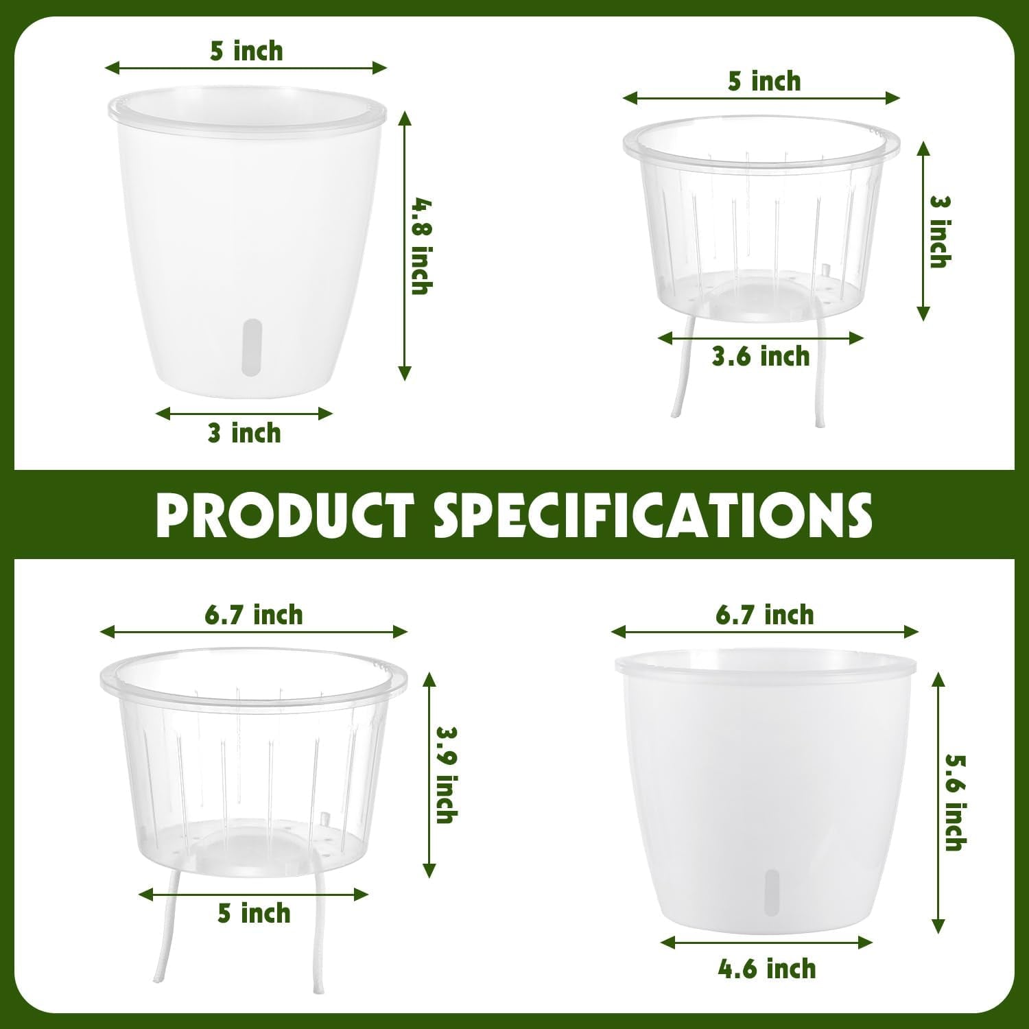 Self Watering Pots for Indoor Plants, 6-Pack 5'' Self Watering Planter with Drainage Holes, Small African Violet Pots with Water Indicator, Clear Wick Orchid Pot, White