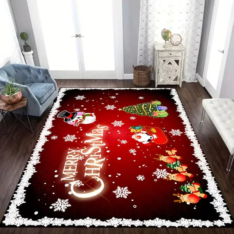 1Pc Christmas Red Rug Snowman Kitchen Carpet Living Room Rug Floor Mat Red Car Christmas Tree Print Door Mat Room Home Decor