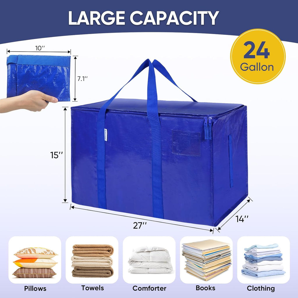 6 Pack Extra Large Moving Bags with Zippers & Carrying Handles, Heavy-Duty Storage Tote Moving Boxes for Space Saving
