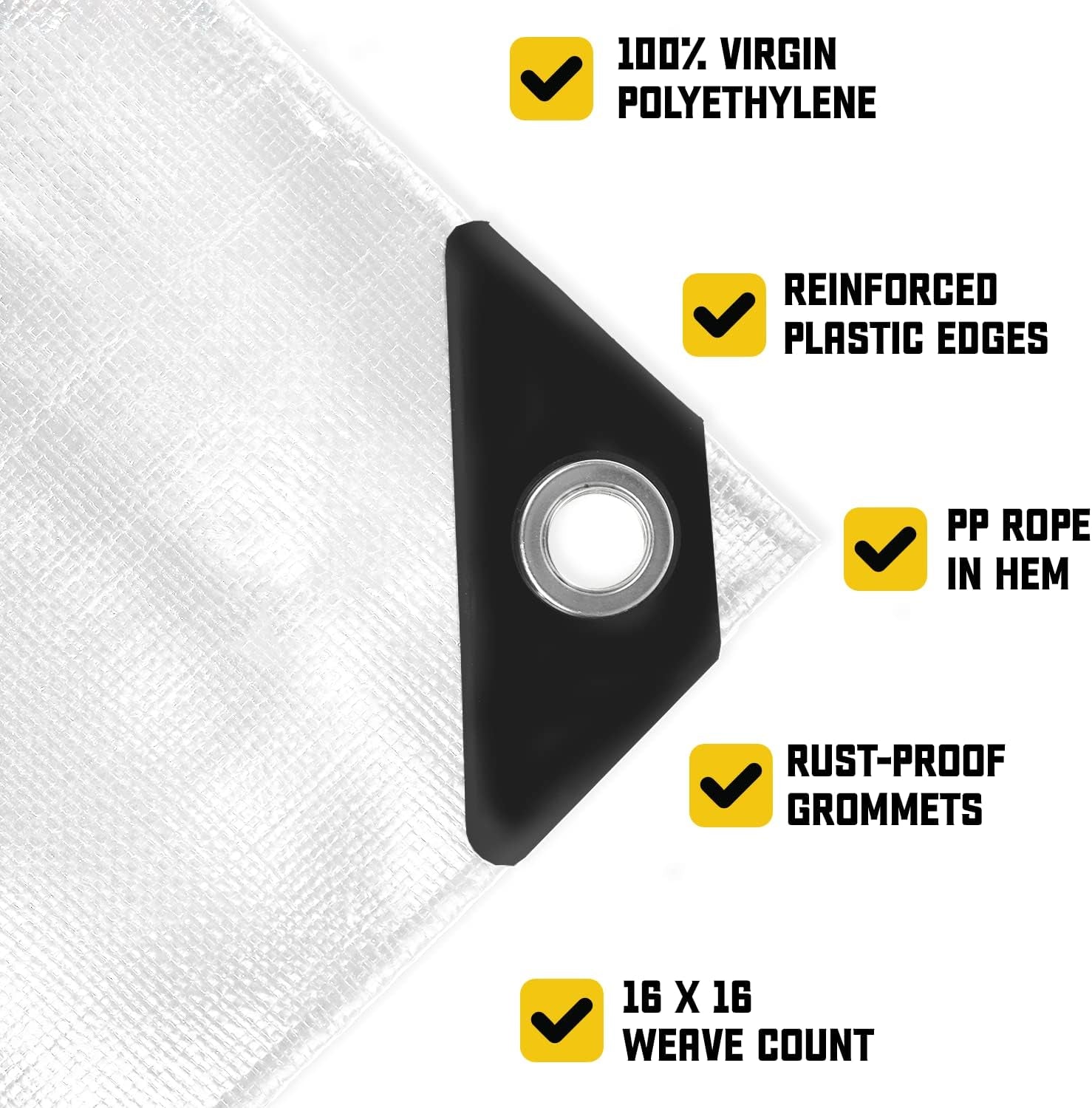 Extreme Heavy Duty 20 Mil Tarp Cover, Waterproof, UV Resistant, Rip and Tear Proof, Poly Tarpaulin with Reinforced Edges for Roof, Camping, Patio, Pool, Boat (White 12′ X 16′)