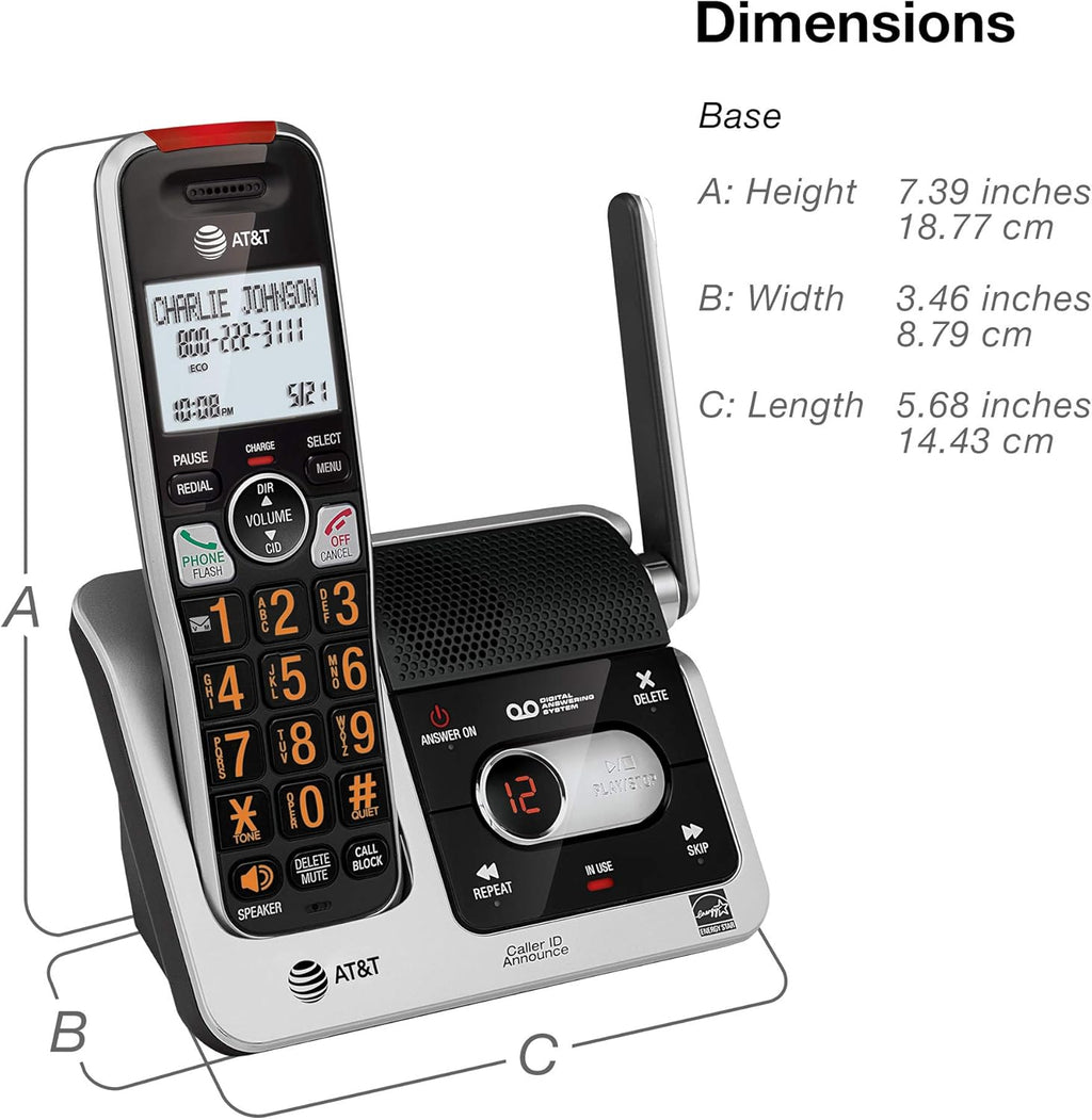 BL102-2 DECT 6.0 2-Handset Cordless Phone for Home with Answering Machine, Call Blocking, Caller ID Announcer, Audio Assist, Intercom, and Unsurpassed Range, Silver/Black
