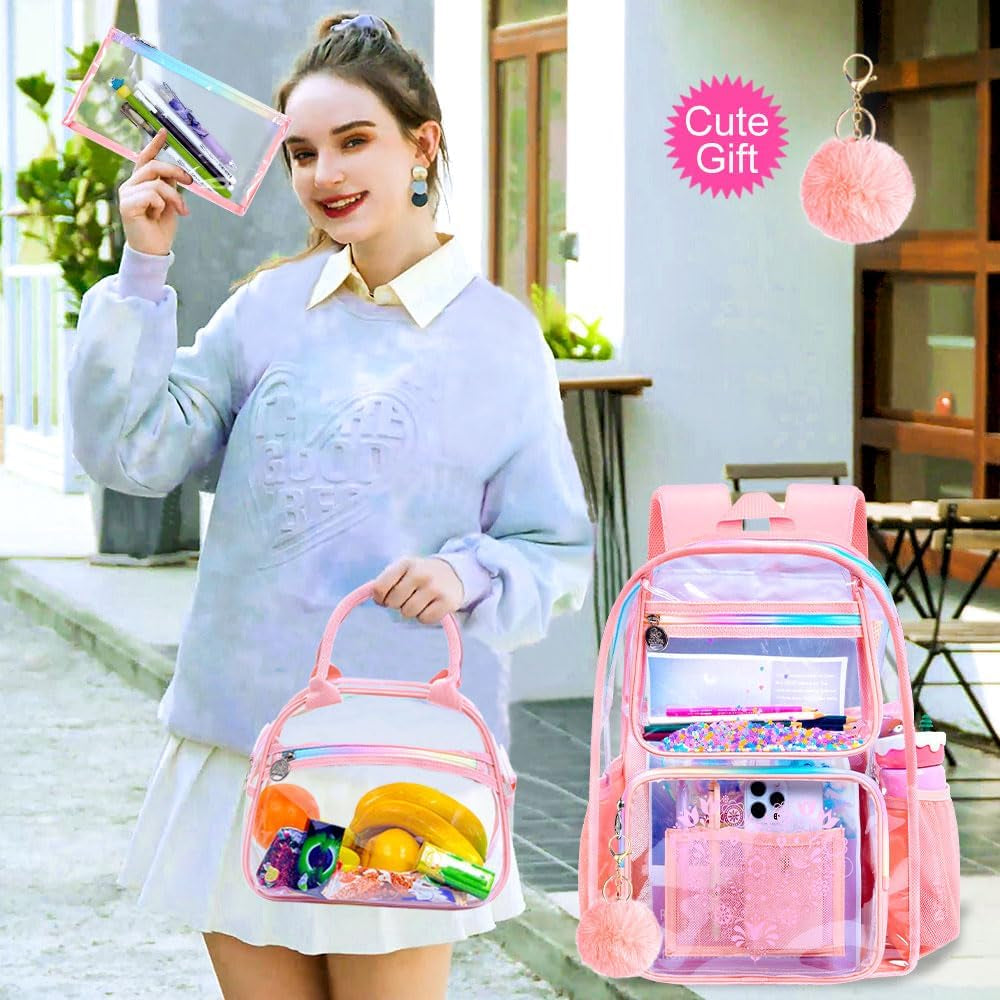 Clear Backpack, Heavy Duty Transparent Bookbag, See through Backpacks for Women Men
