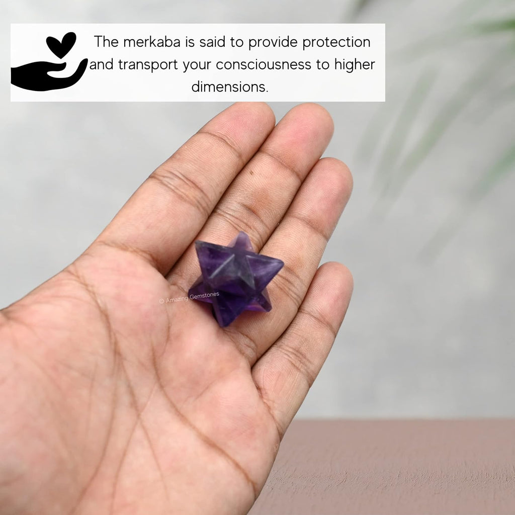 Amethyst Merkaba Crystal - 0.75 Inches Metaphysical Merkaba Star for Meditation - Energetic Tetrahedron Crystal and Healing Stones for Spiritual Growth and Healing (15-20Mm)