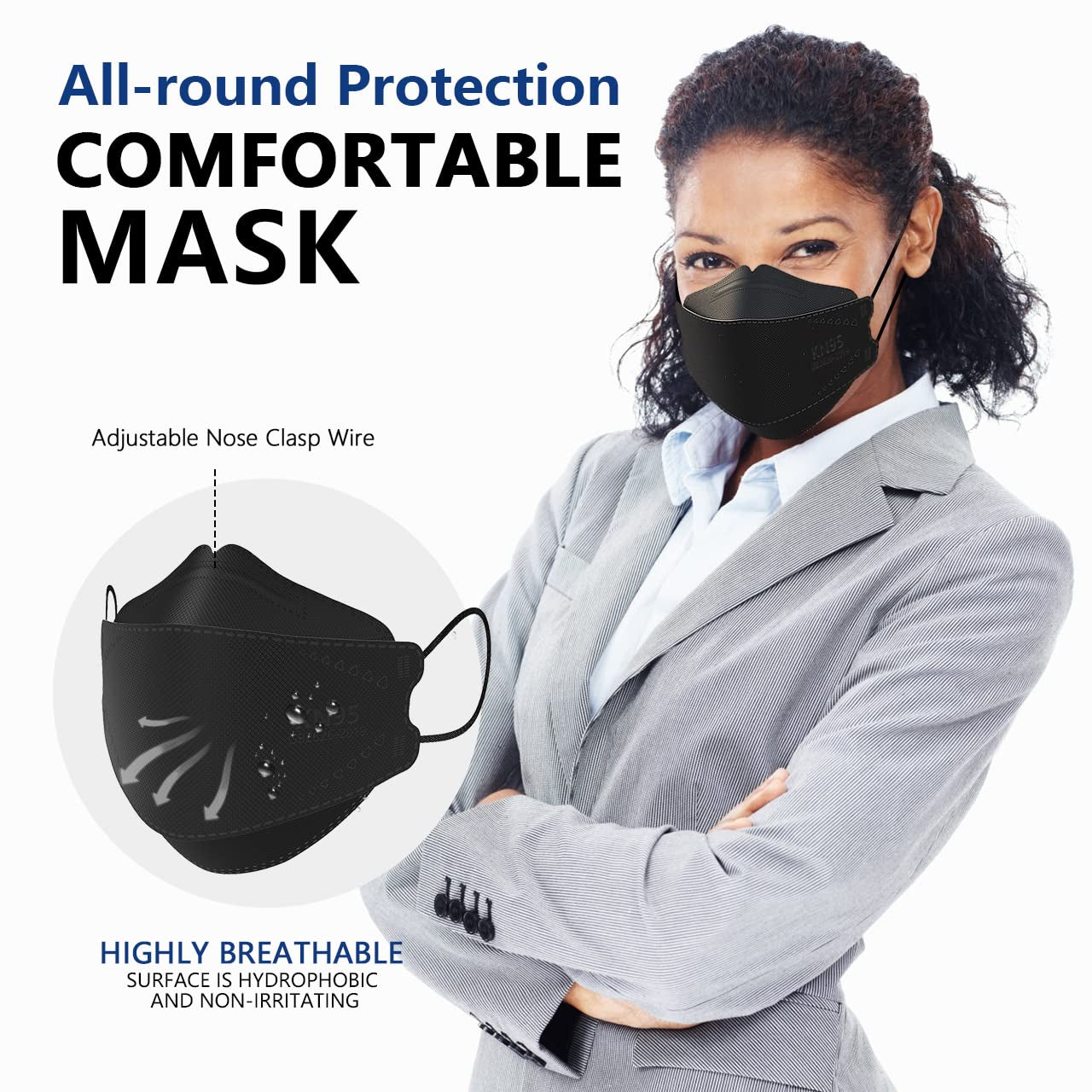 KN95 Face Masks 100 Pack, Breathable Comfortable and Disposable KN95 Mask, Black